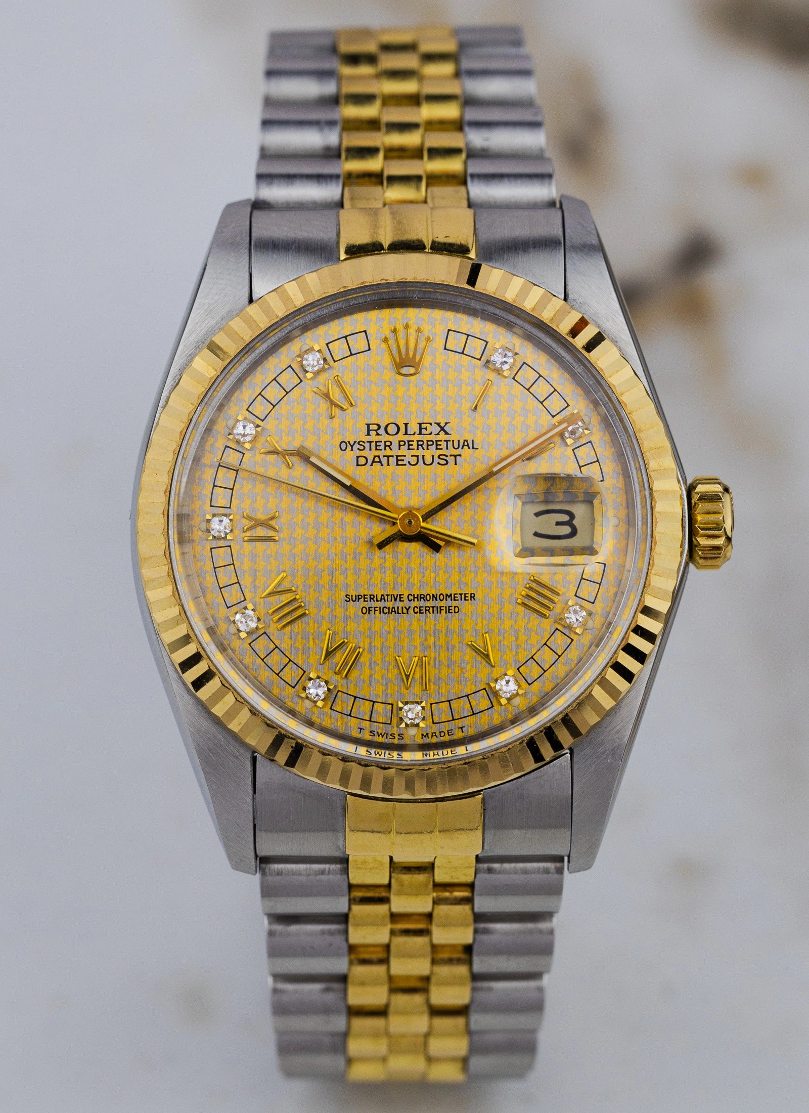 1986 Rolex Datejust 16013 Houndstooth Diamond Dial