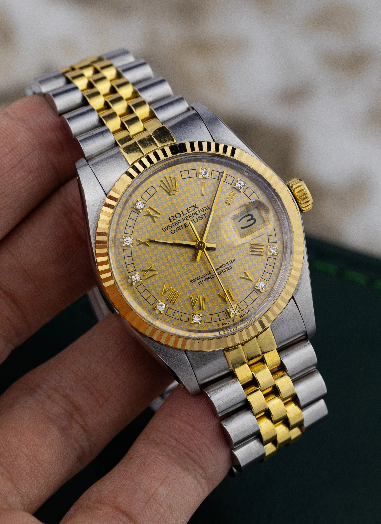 1986 Rolex Datejust 16013 Houndstooth Diamond Dial