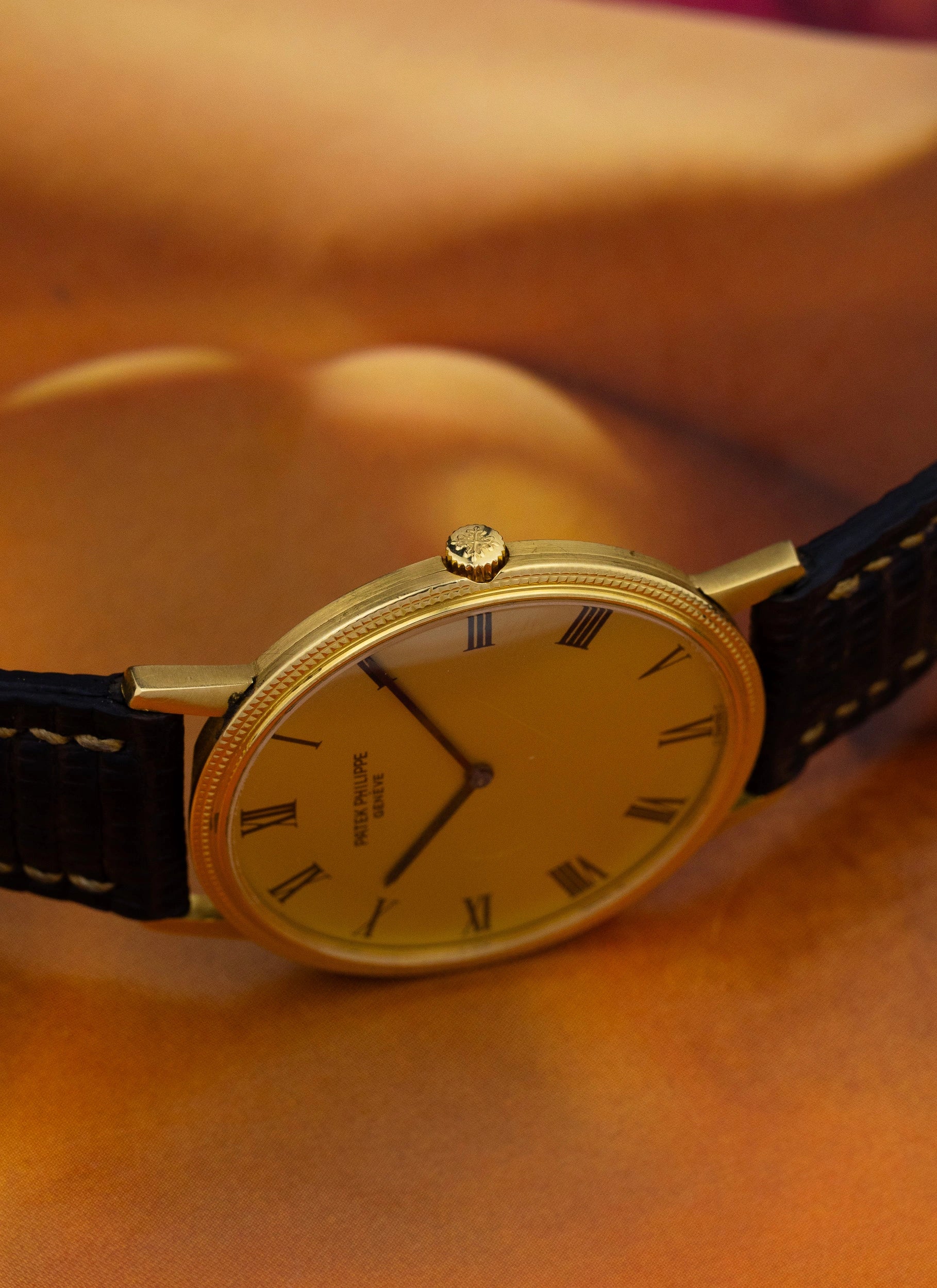 1970s 18K Patek Philippe Calatrava 3590 Clous de Paris Sigma Roman Dial