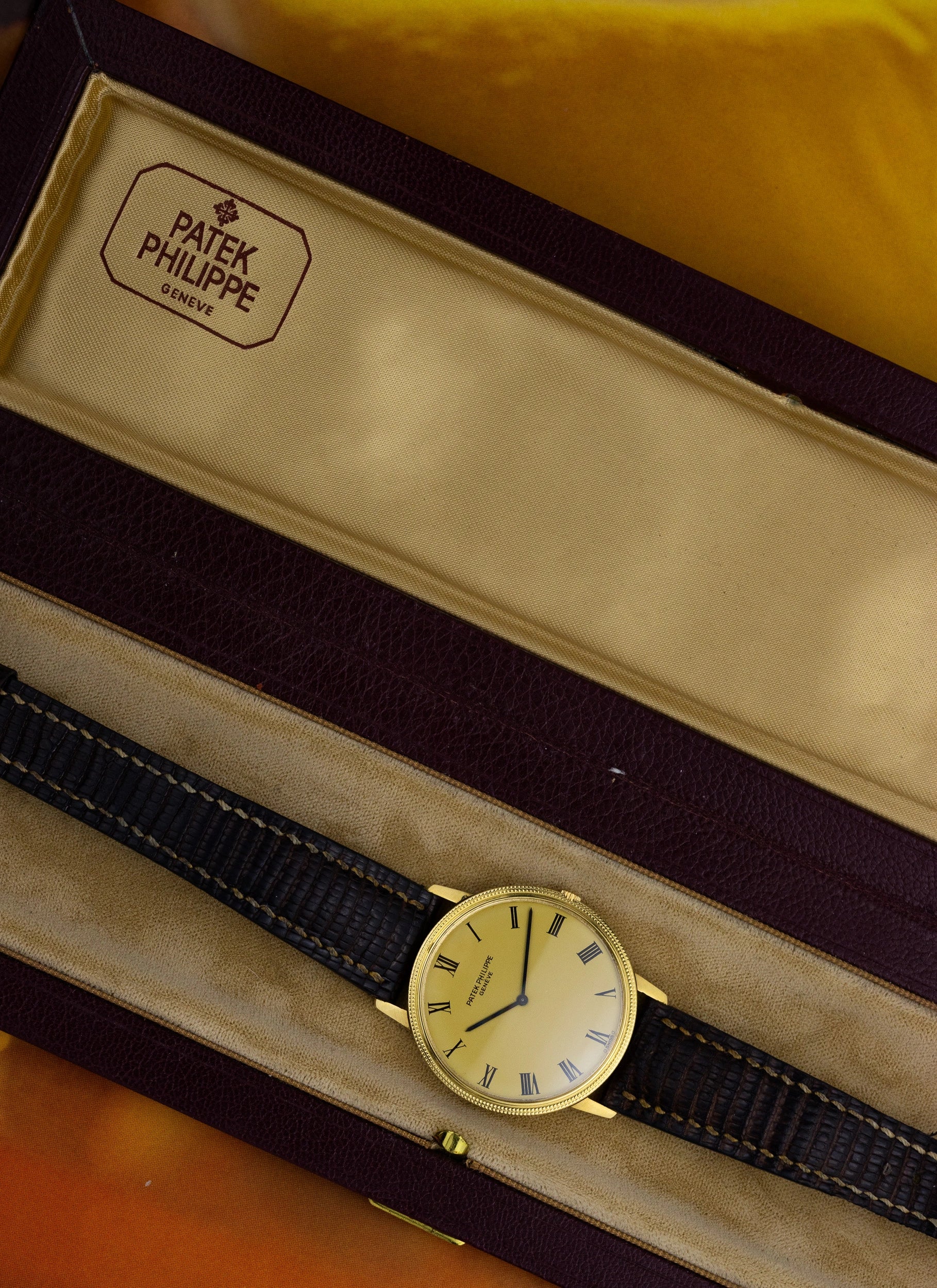 1970s 18K Patek Philippe Calatrava 3590 Clous de Paris Sigma Roman Dial