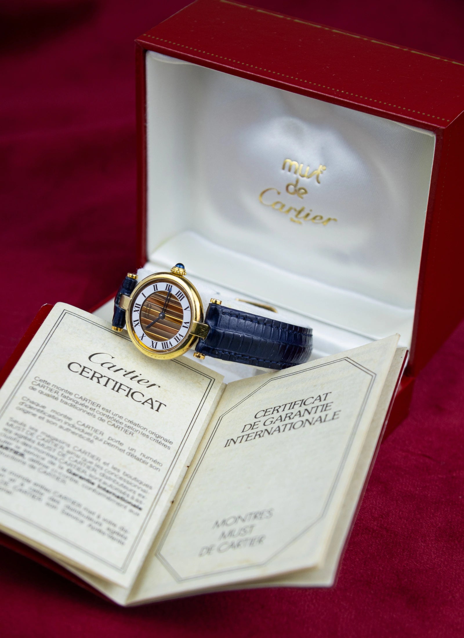 1990s Must De Cartier Vendome 590004 Trinity Dial Full Set