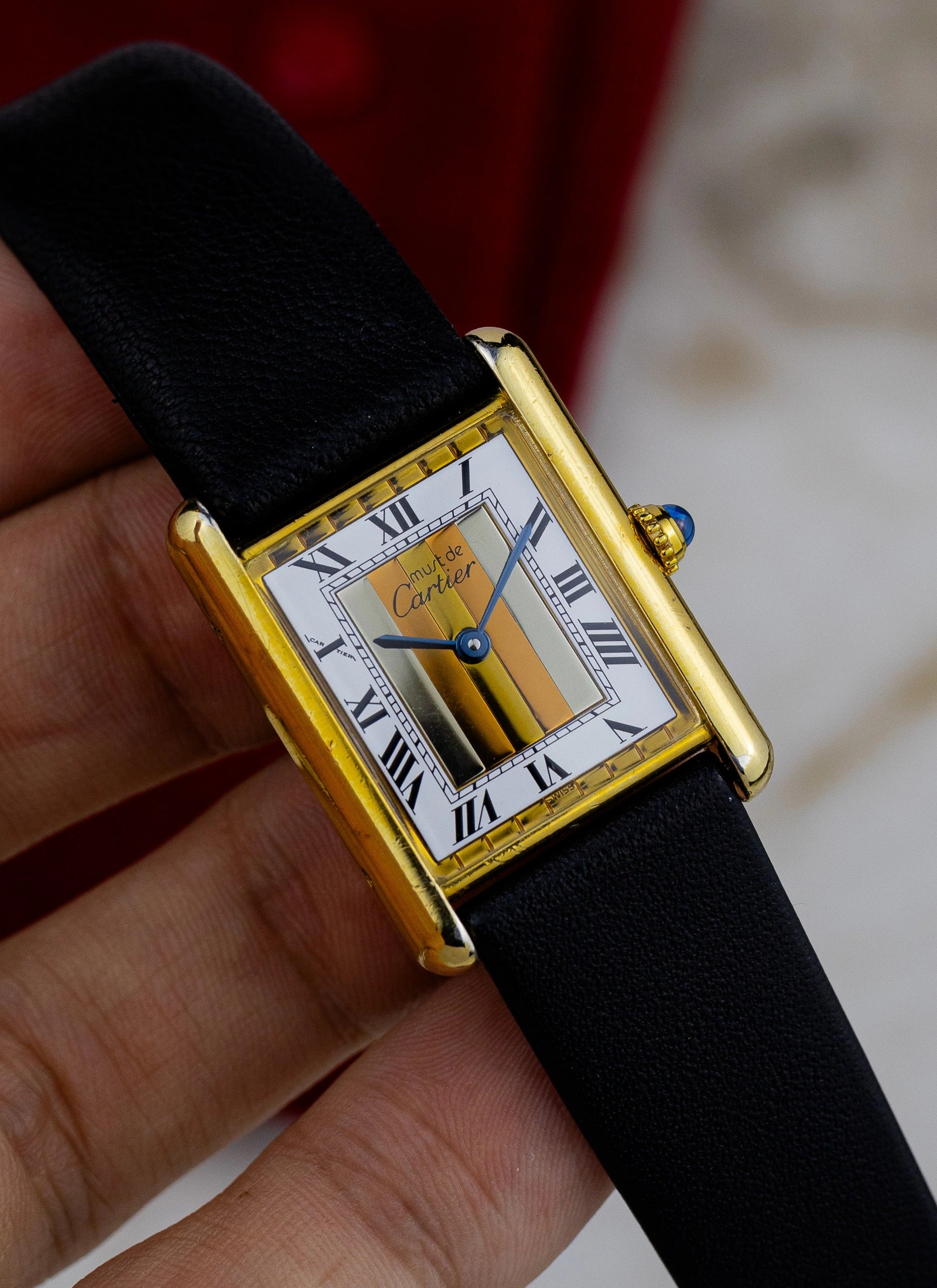 1990 Must de Cartier Tank Trinity Dial 590005 Papers & Travel Pouch