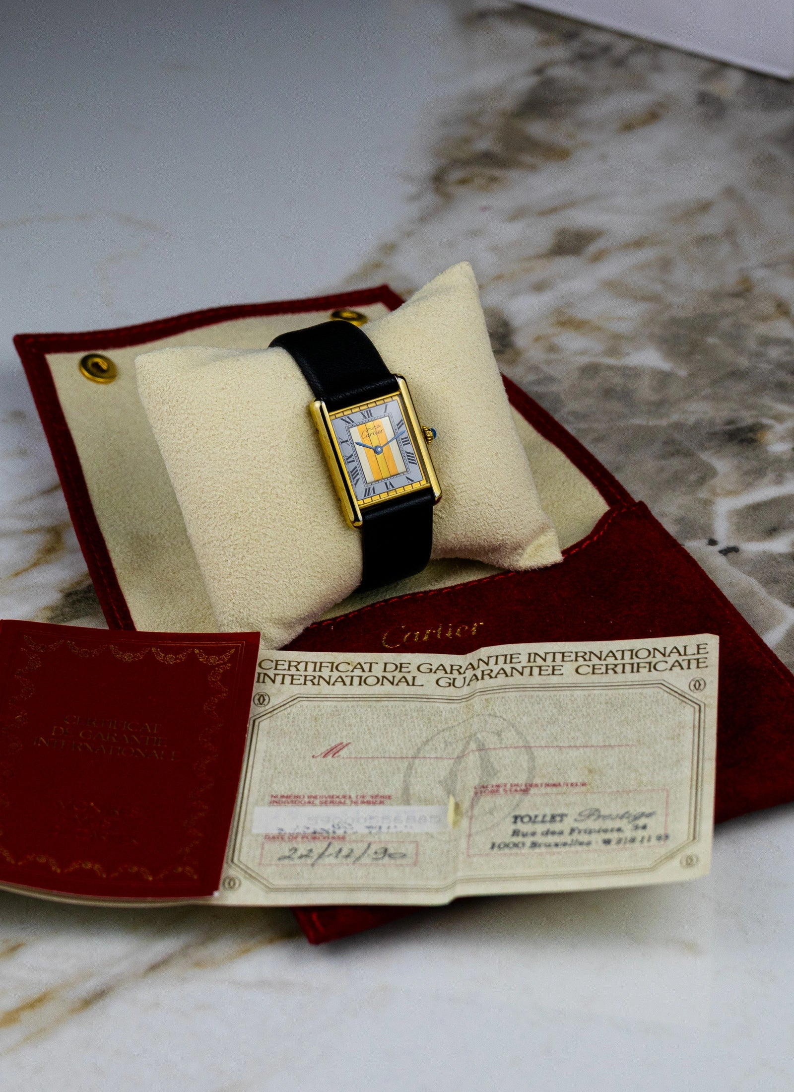 1990 Must de Cartier Tank Trinity Dial 590005 Papers & Travel Pouch