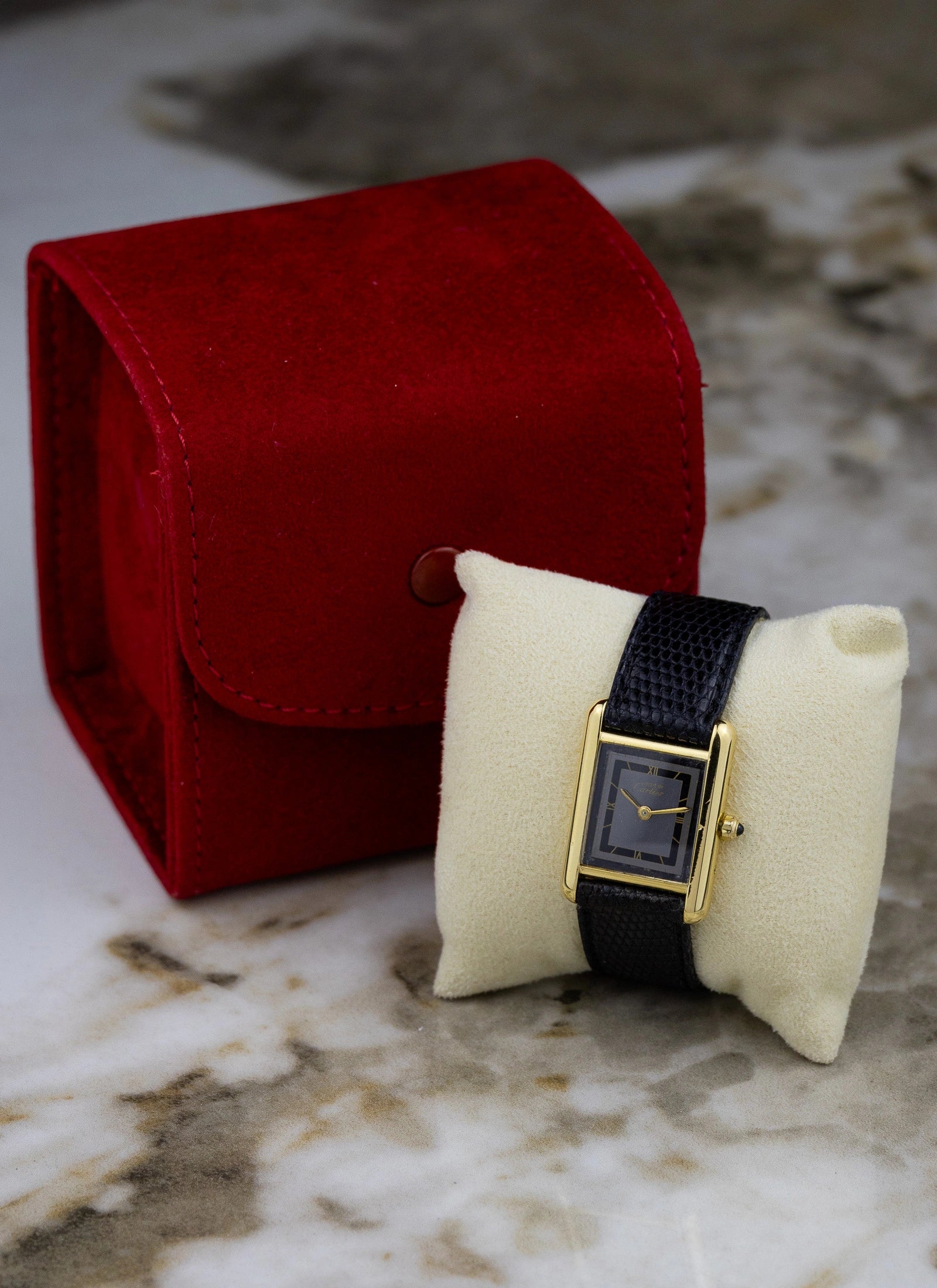 1990s Cartier Tank Black Art Deco Dial 3 66001 Box