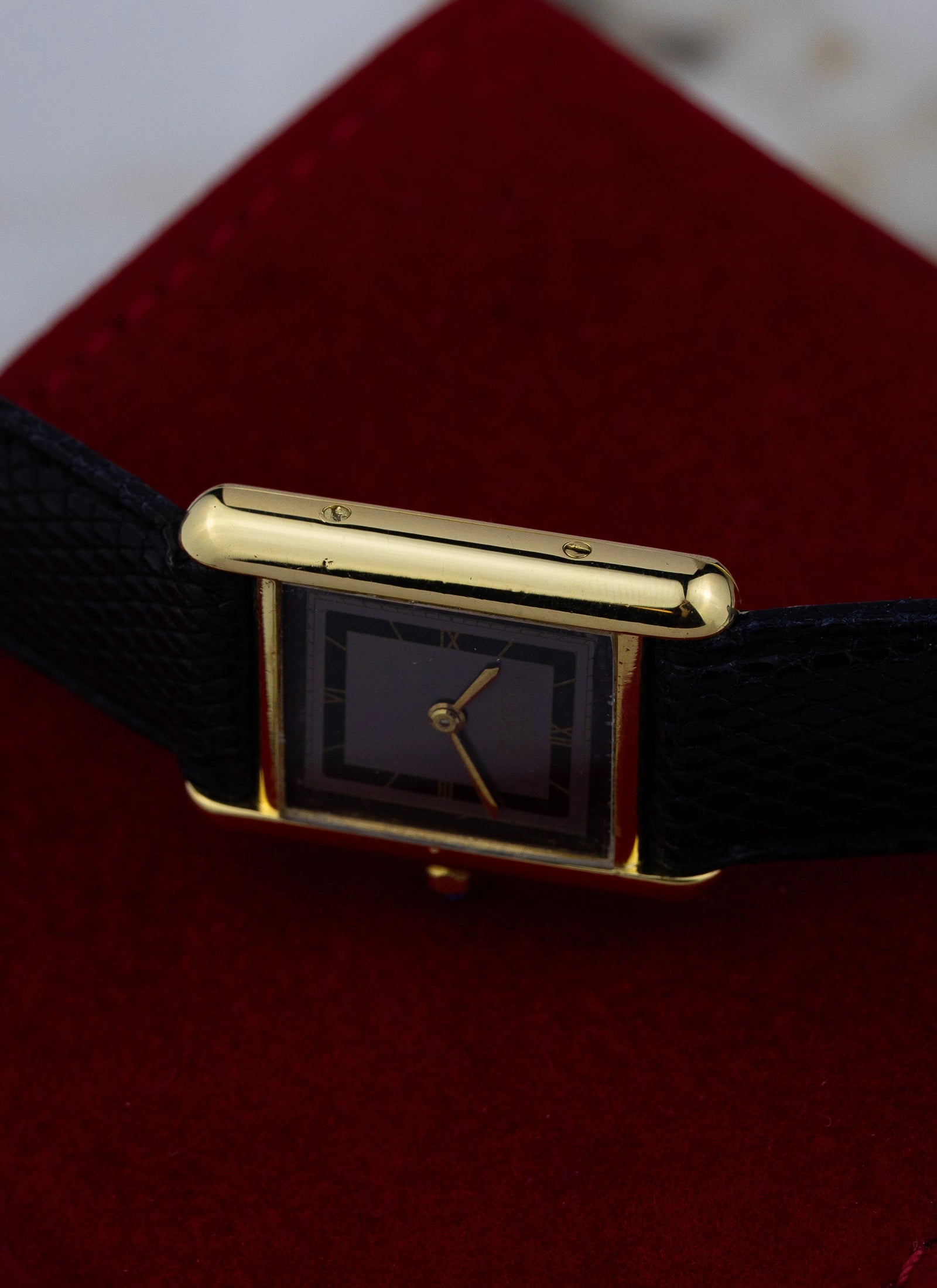1990s Cartier Tank Black Art Deco Dial 3 66001 Box