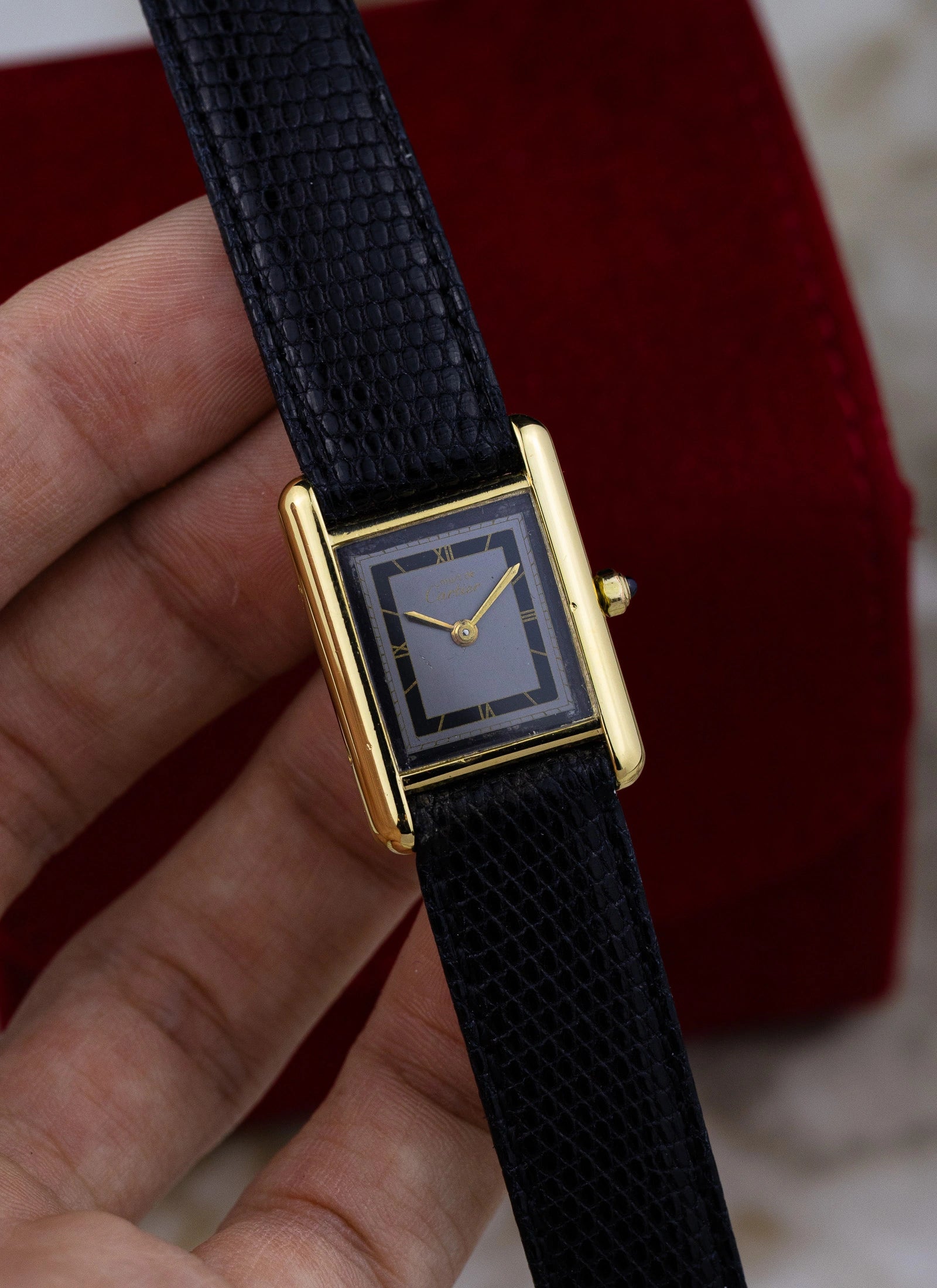 1990s Cartier Tank Black Art Deco Dial 3 66001 Box
