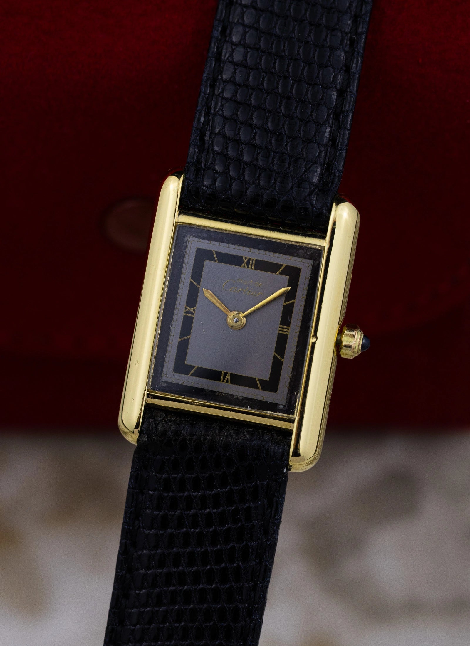 1990s Cartier Tank Black Art Deco Dial 3 66001 Box