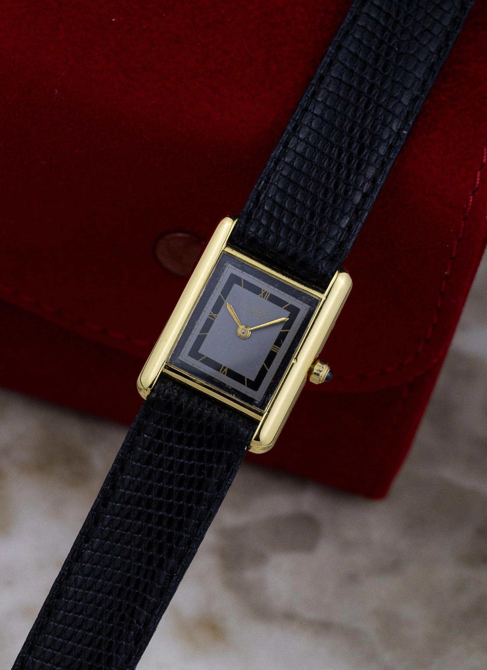 1990s Cartier Tank Black Art Deco Dial 3 66001 Box