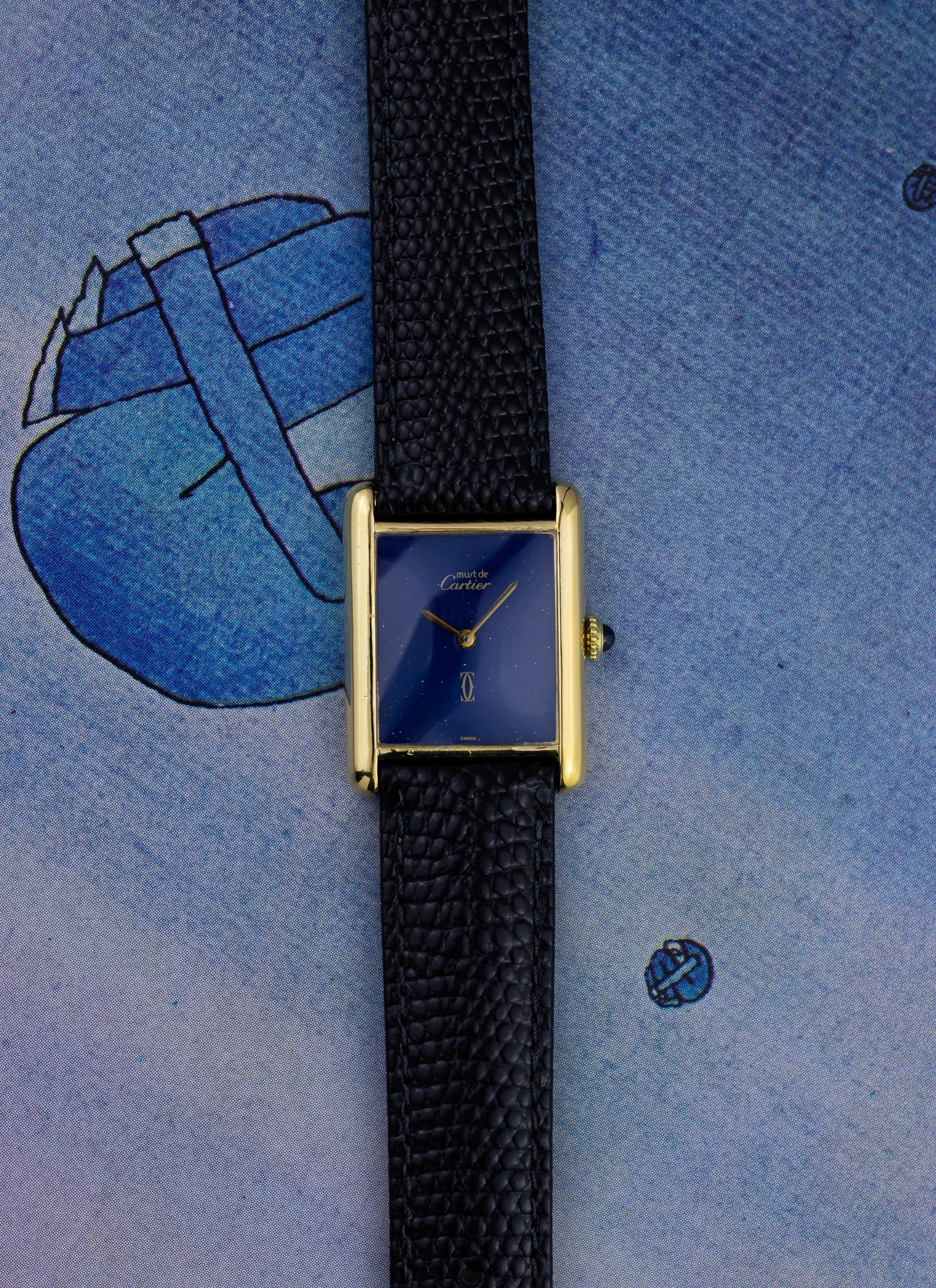 1980s Cartier Tank Lapis Lazuli Manual Winding