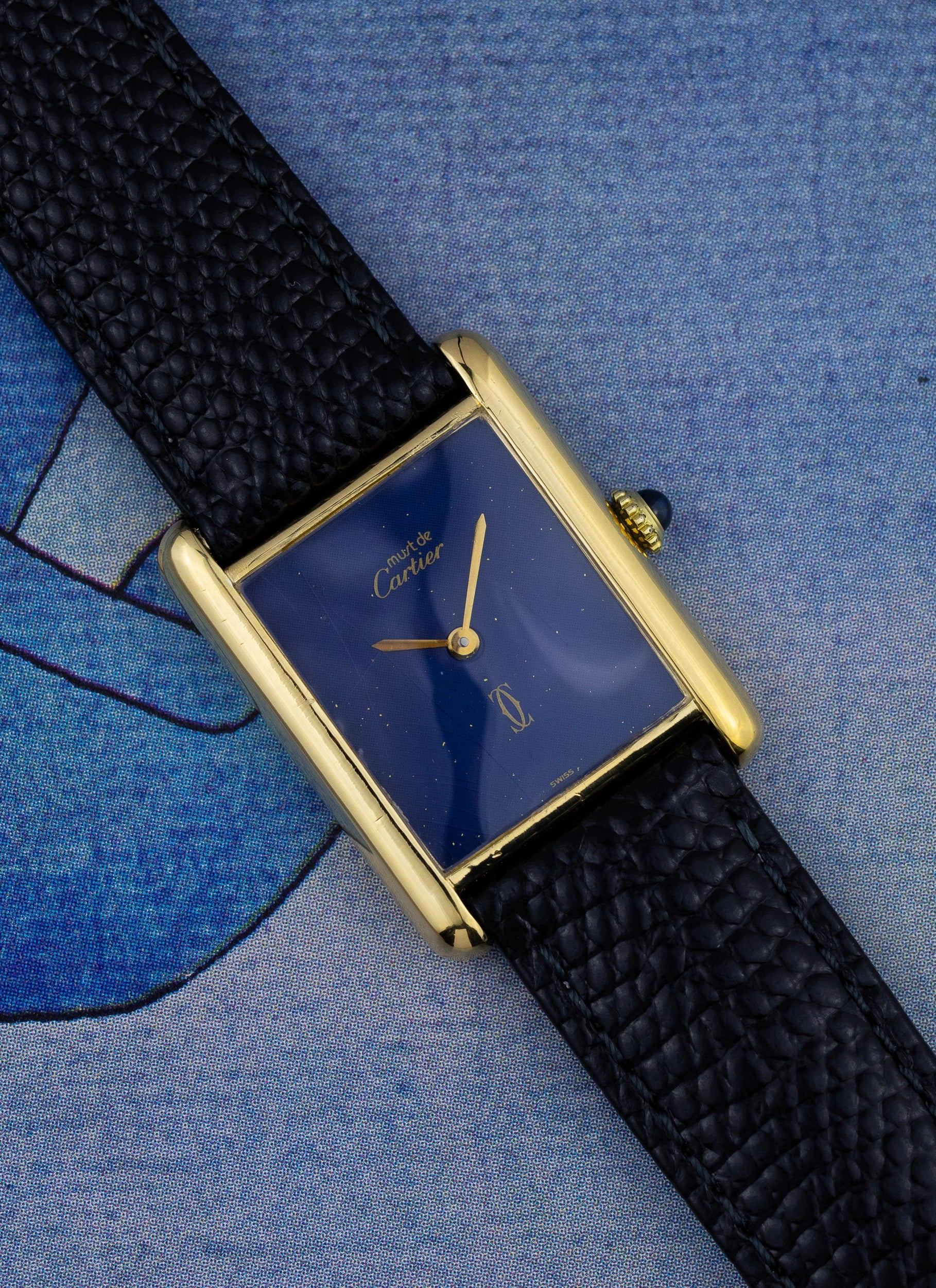 1980s Cartier Tank Lapis Lazuli Manual Winding