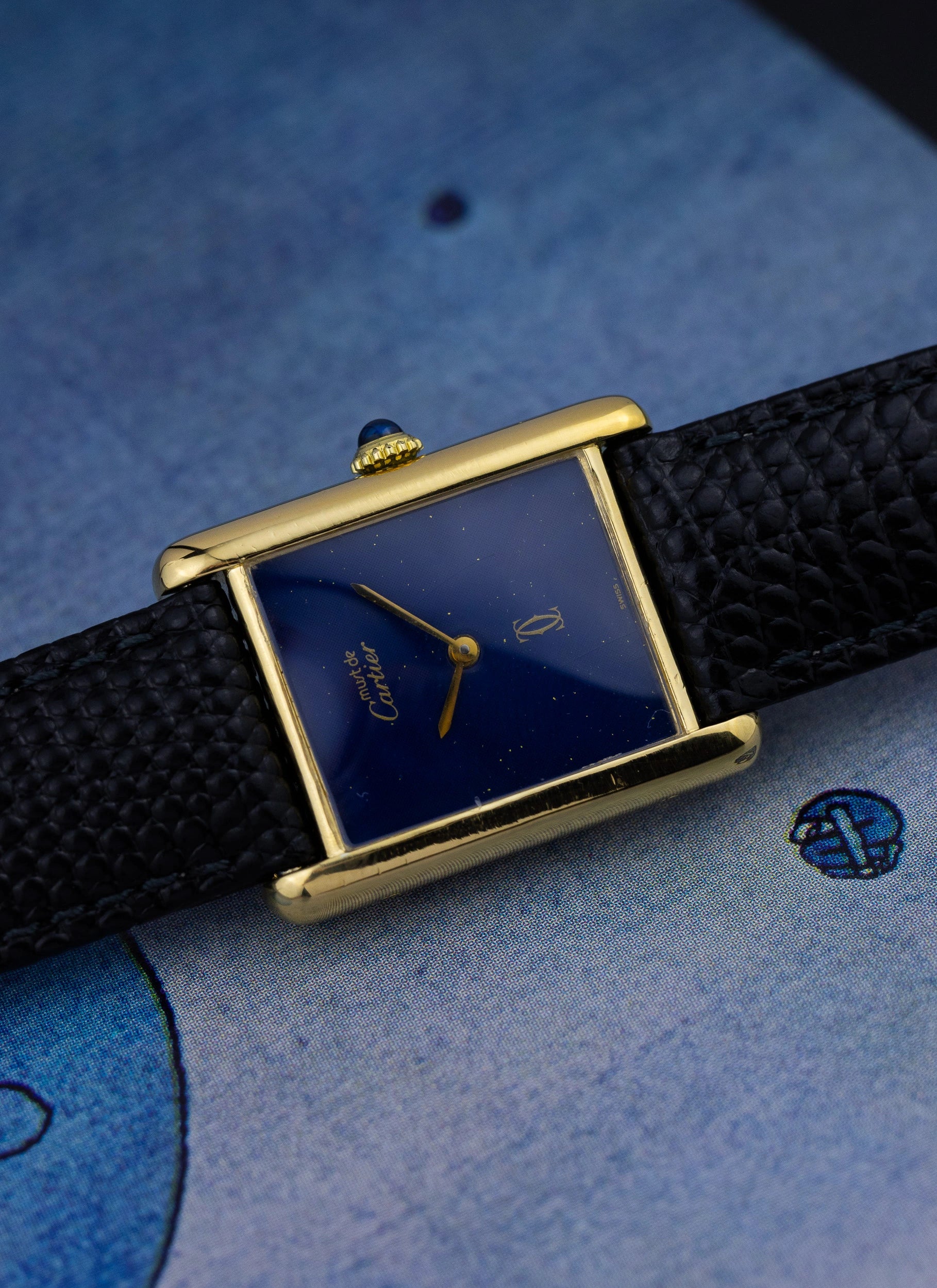1980s Cartier Tank Lapis Lazuli Manual Winding
