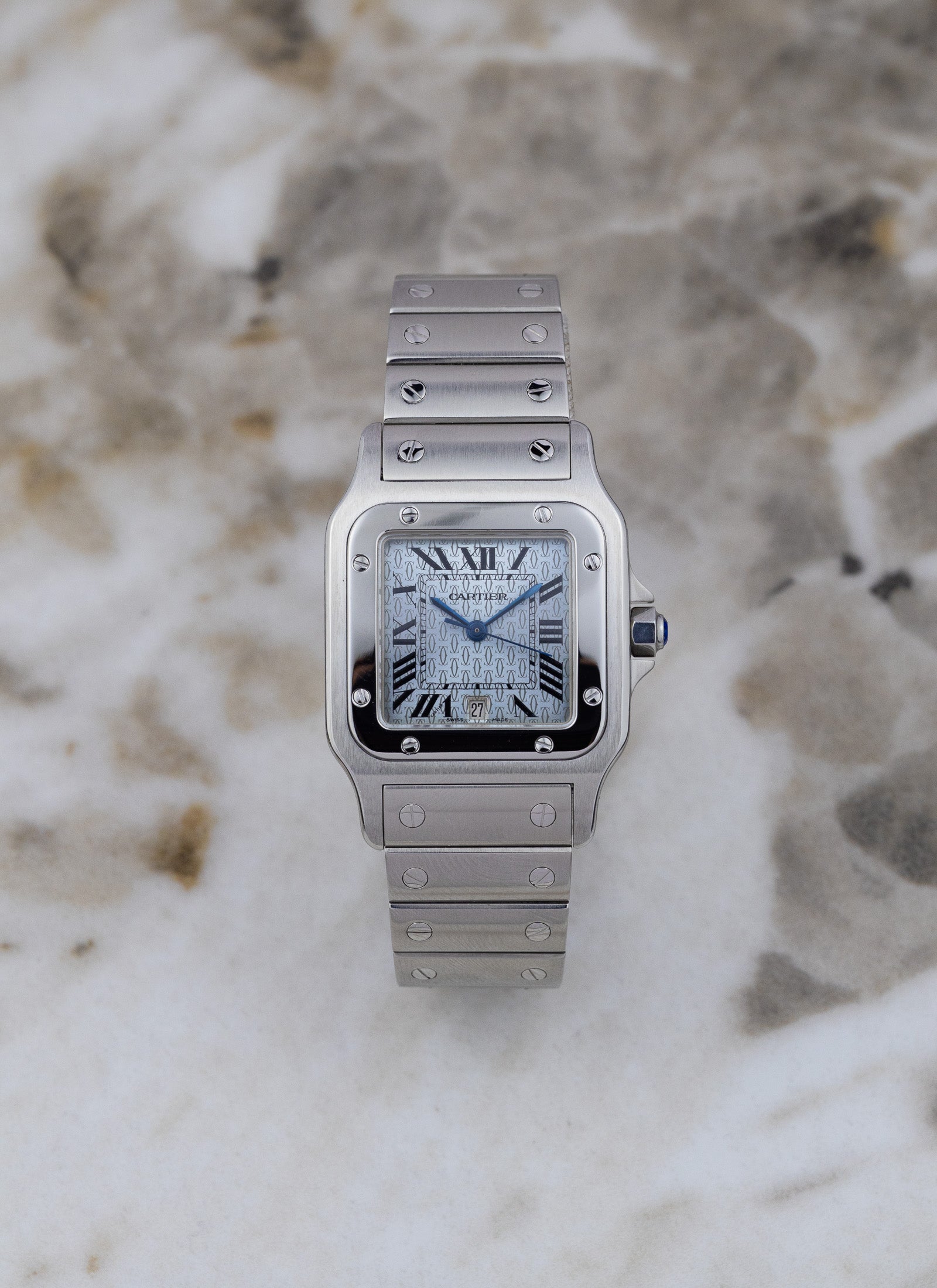 2005 Cartier Santos Galbee 1564 Ice Blue Anniversary Dial Full Set