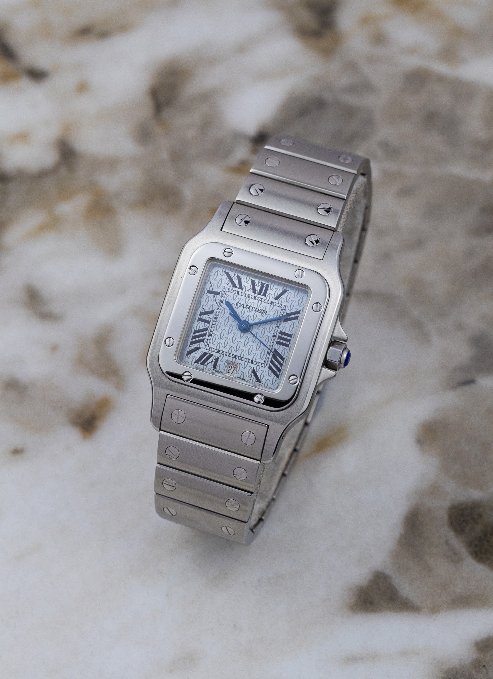 2005 Cartier Santos Galbee 1564 Ice Blue Anniversary Dial Full Set