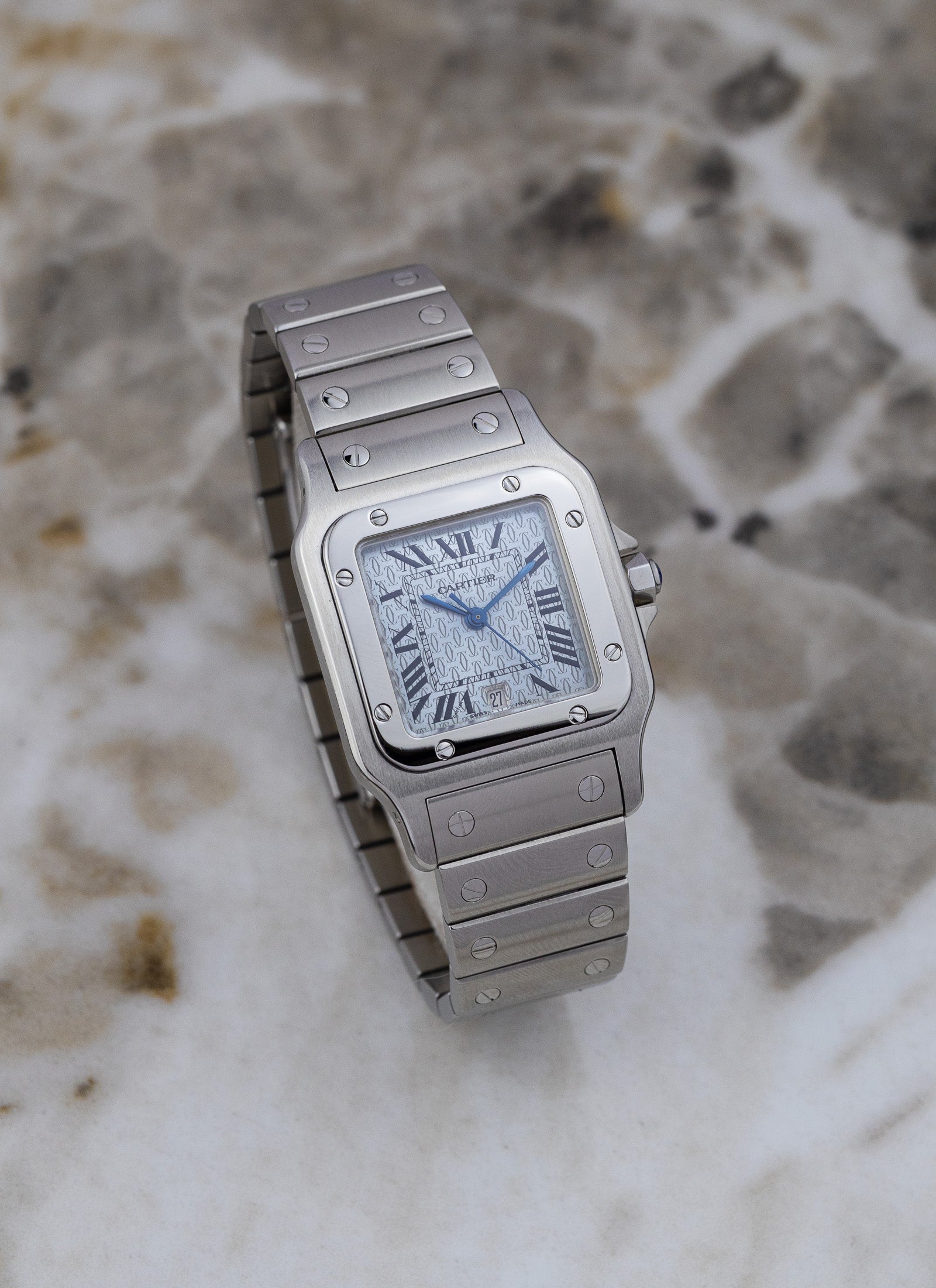 2005 Cartier Santos Galbee 1564 Ice Blue Anniversary Dial Full Set