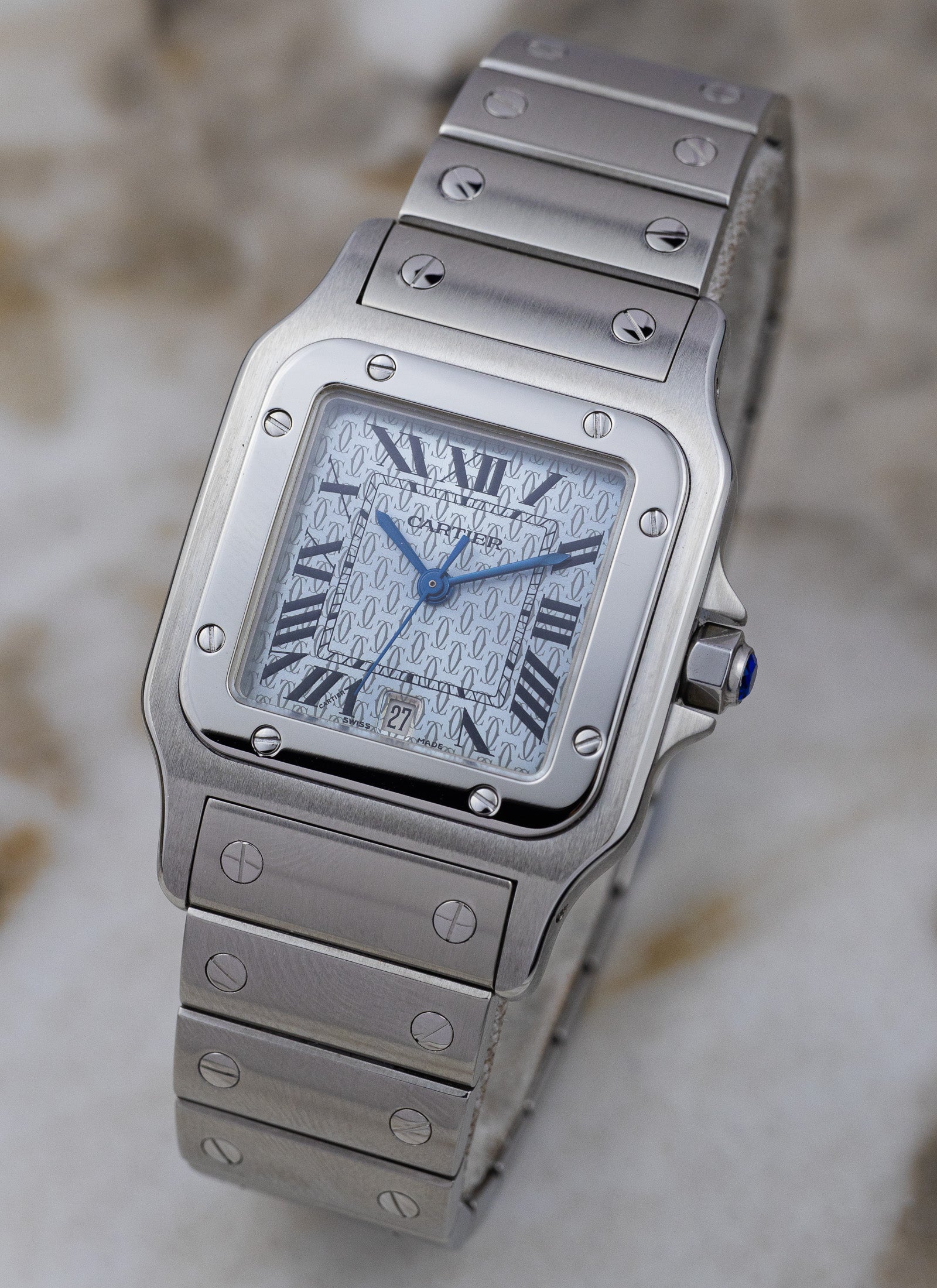 2005 Cartier Santos Galbee 1564 Ice Blue Anniversary Dial Full Set