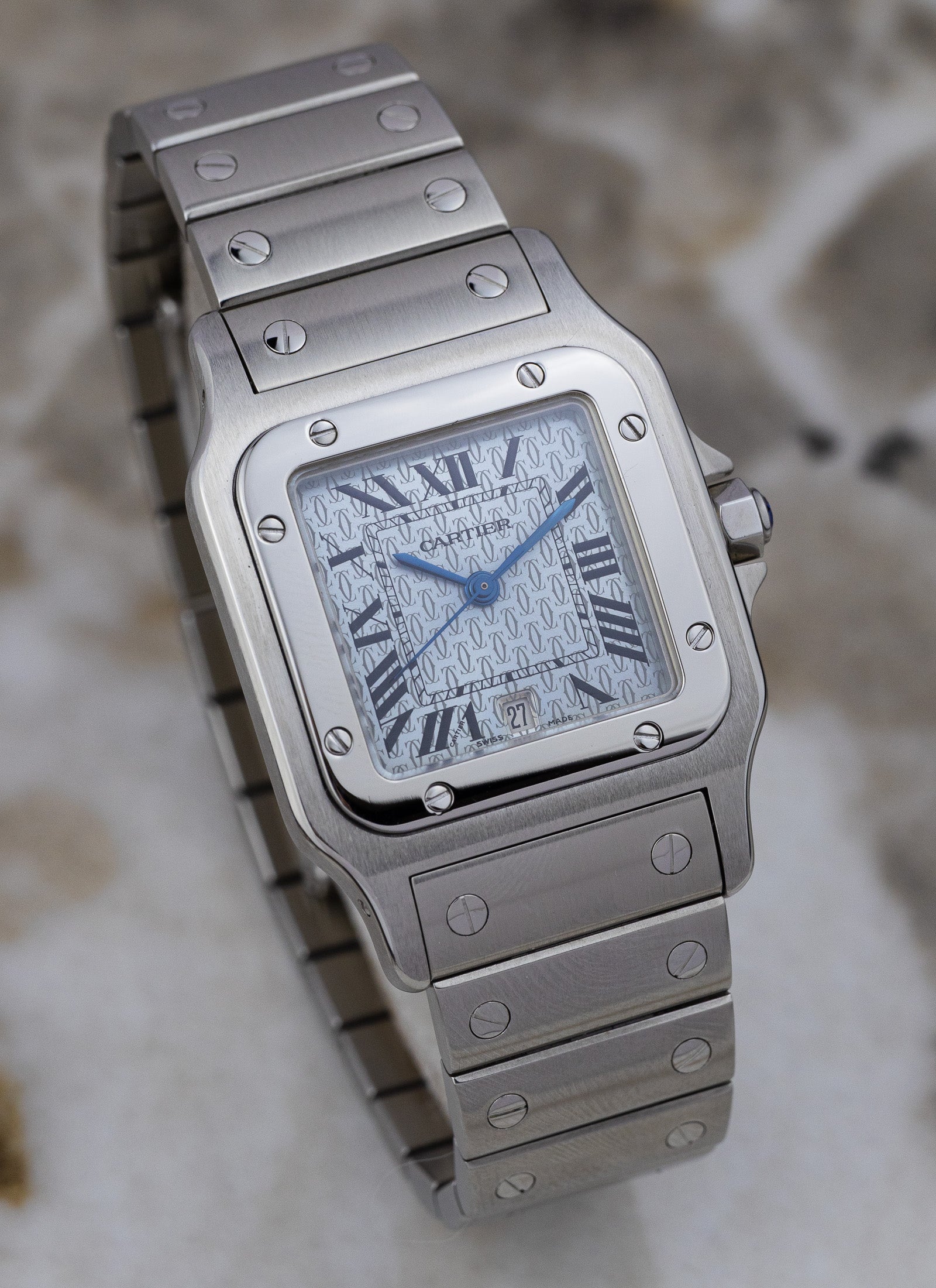 2005 Cartier Santos Galbee 1564 Ice Blue Anniversary Dial Full Set