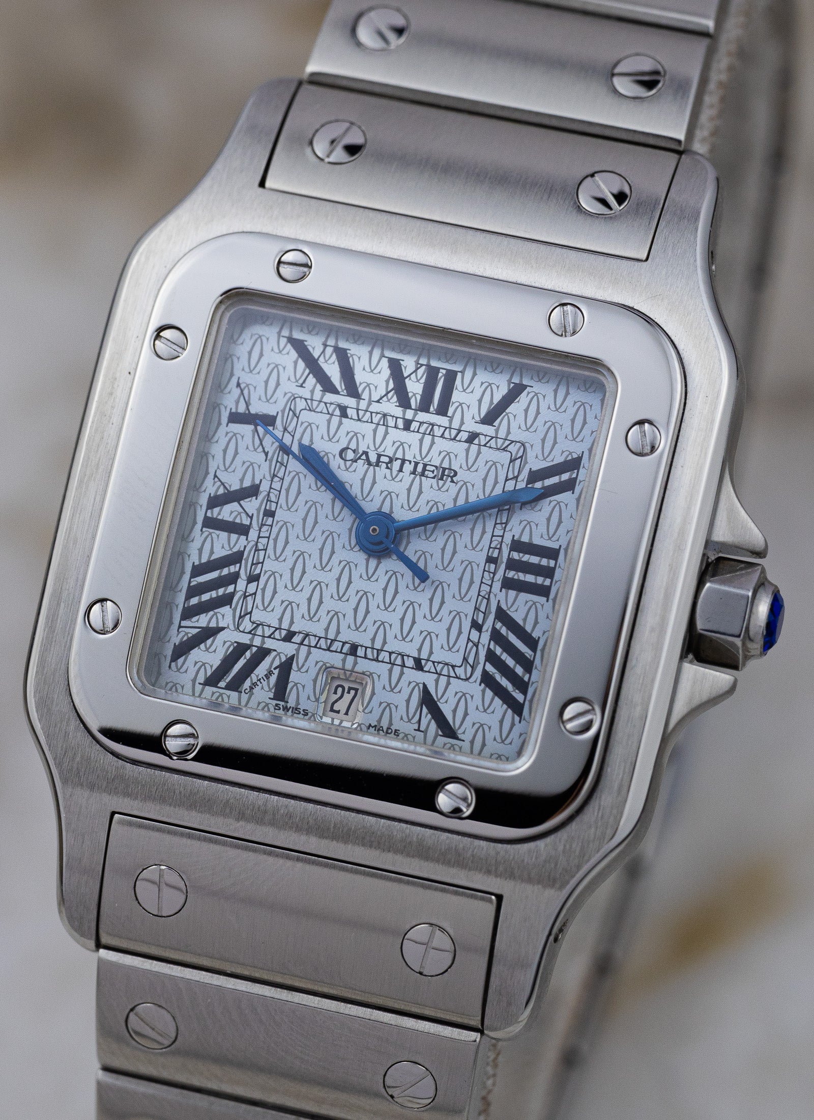 2005 Cartier Santos Galbee 1564 Ice Blue Anniversary Dial Full Set