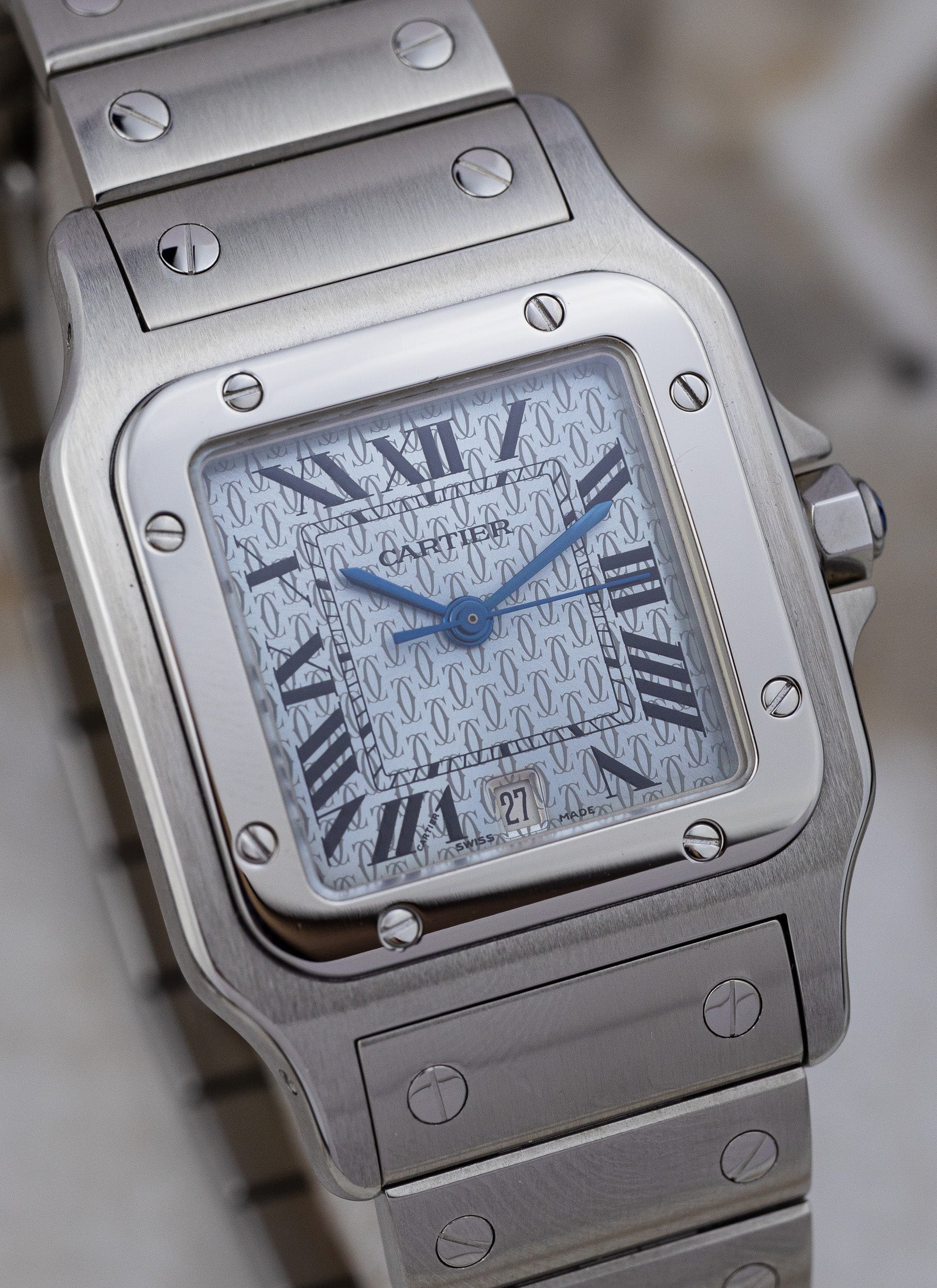 2005 Cartier Santos Galbee 1564 Ice Blue Anniversary Dial Full Set