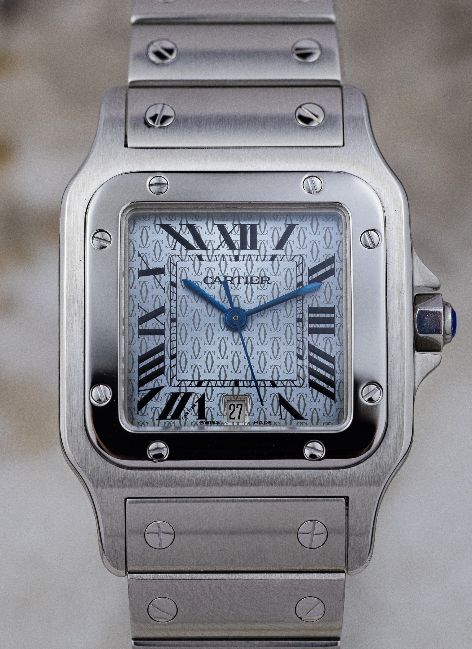2005 Cartier Santos Galbee 1564 Ice Blue Anniversary Dial Full Set