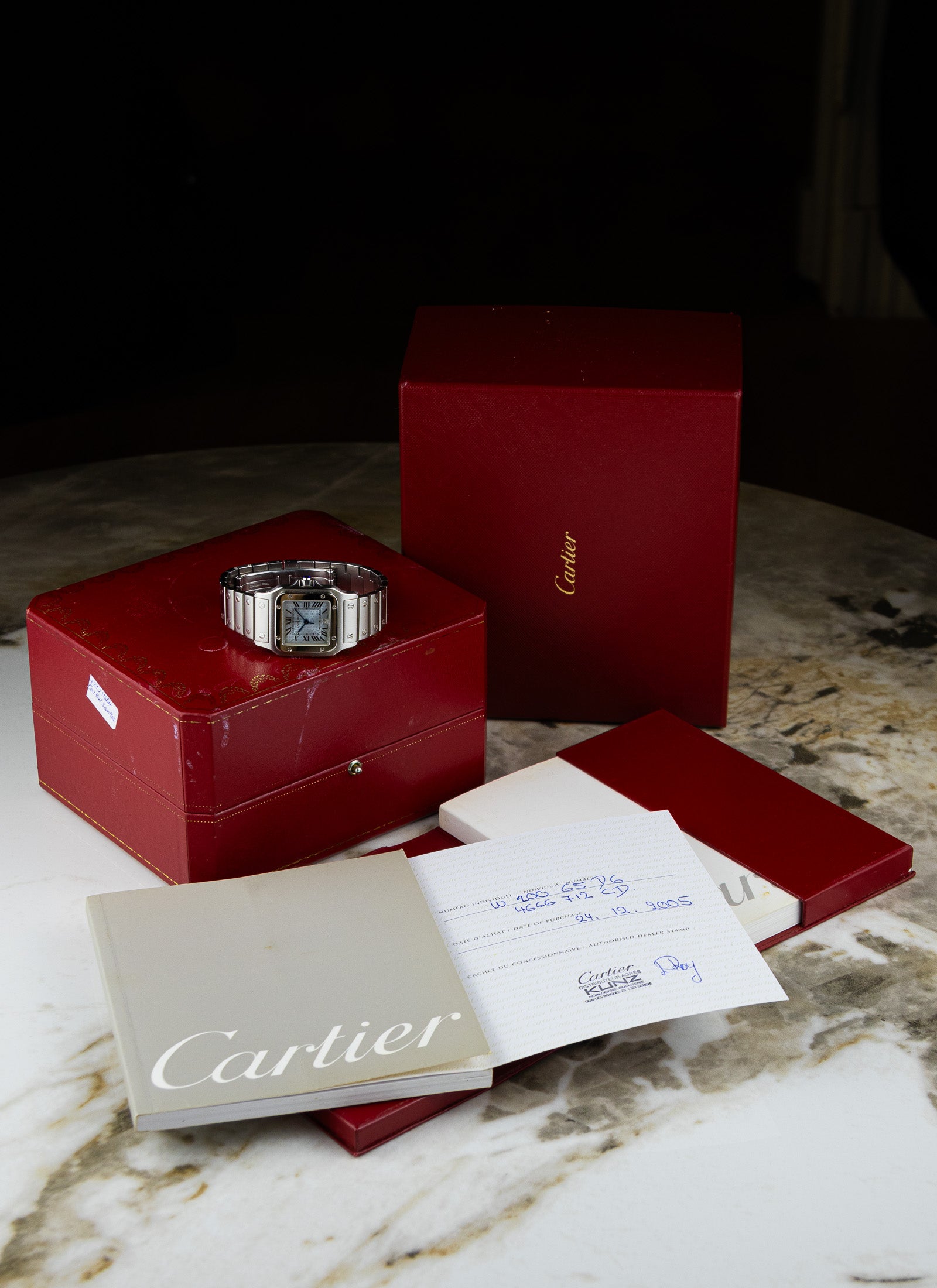 2005 Cartier Santos Galbee 1564 Ice Blue Anniversary Dial Full Set