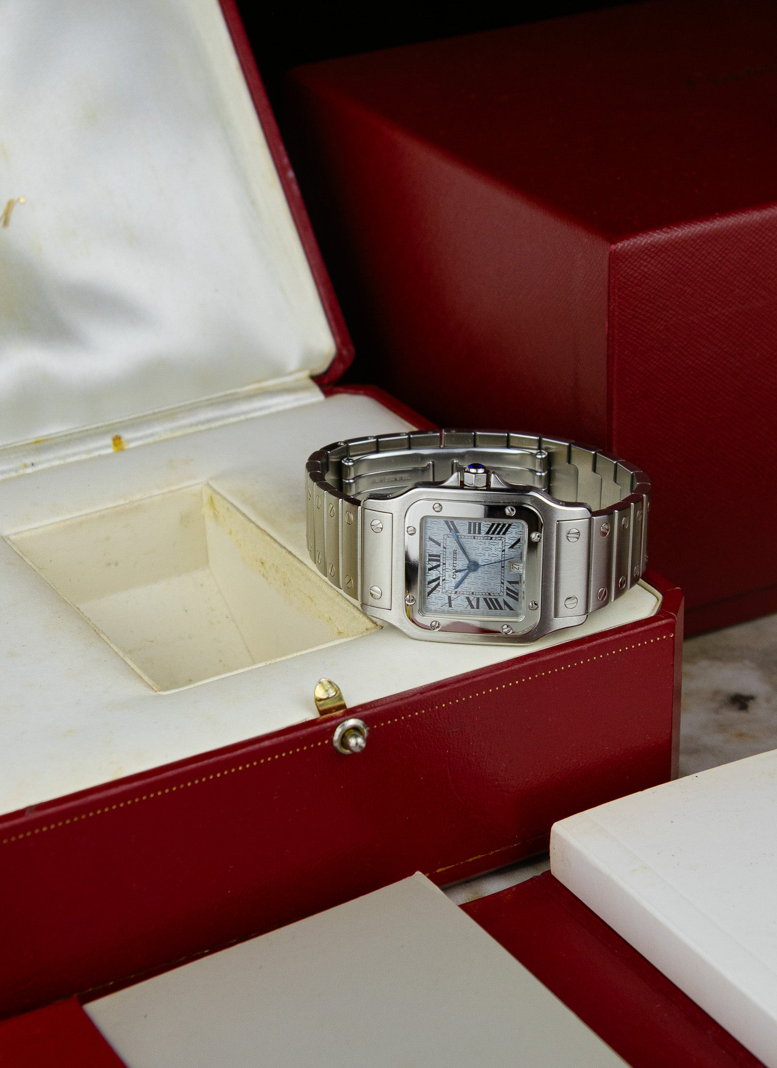2005 Cartier Santos Galbee 1564 Ice Blue Anniversary Dial Full Set