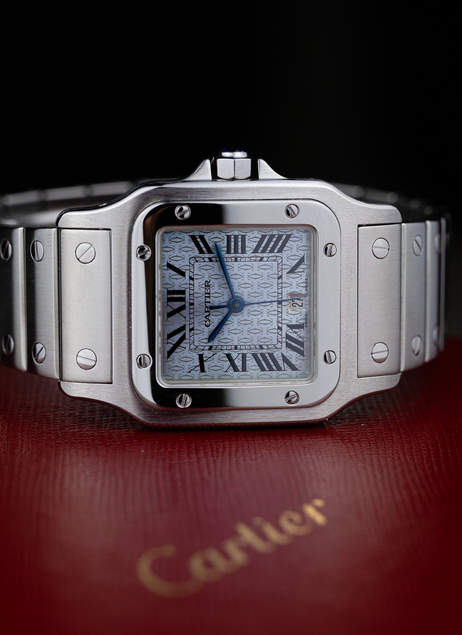 2005 Cartier Santos Galbee 1564 Ice Blue Anniversary Dial Full Set