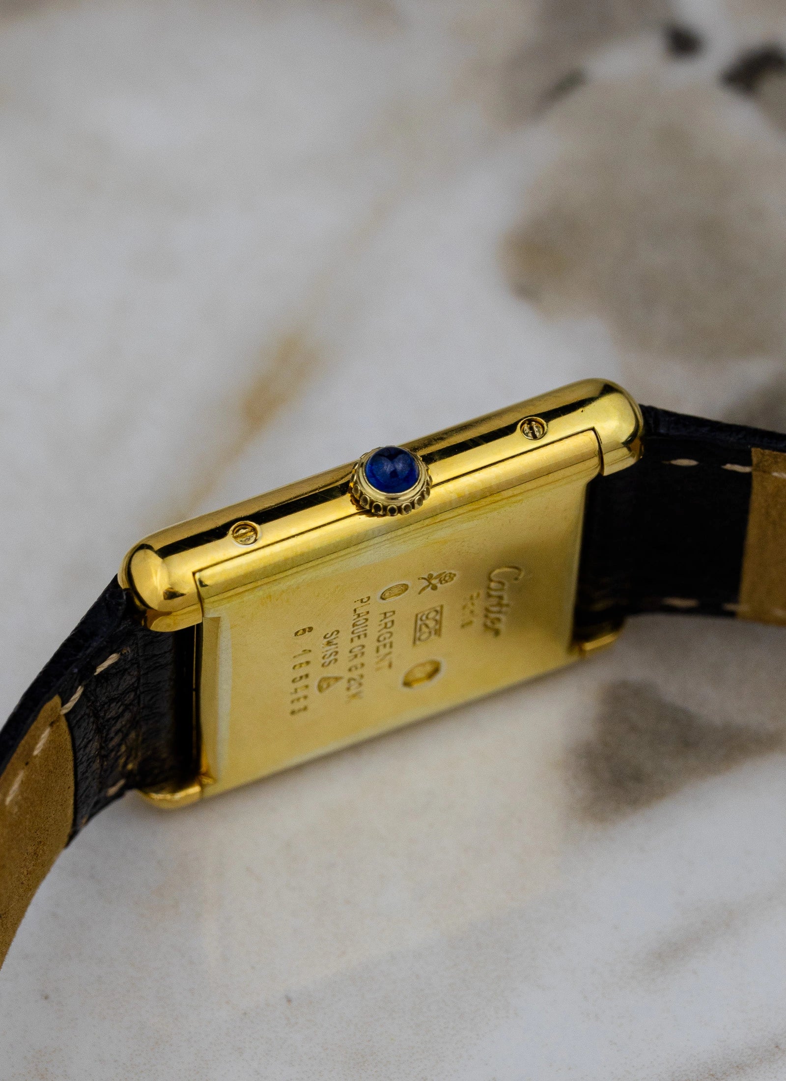 1980s Must De Cartier Tank Black Roman Dial Manual