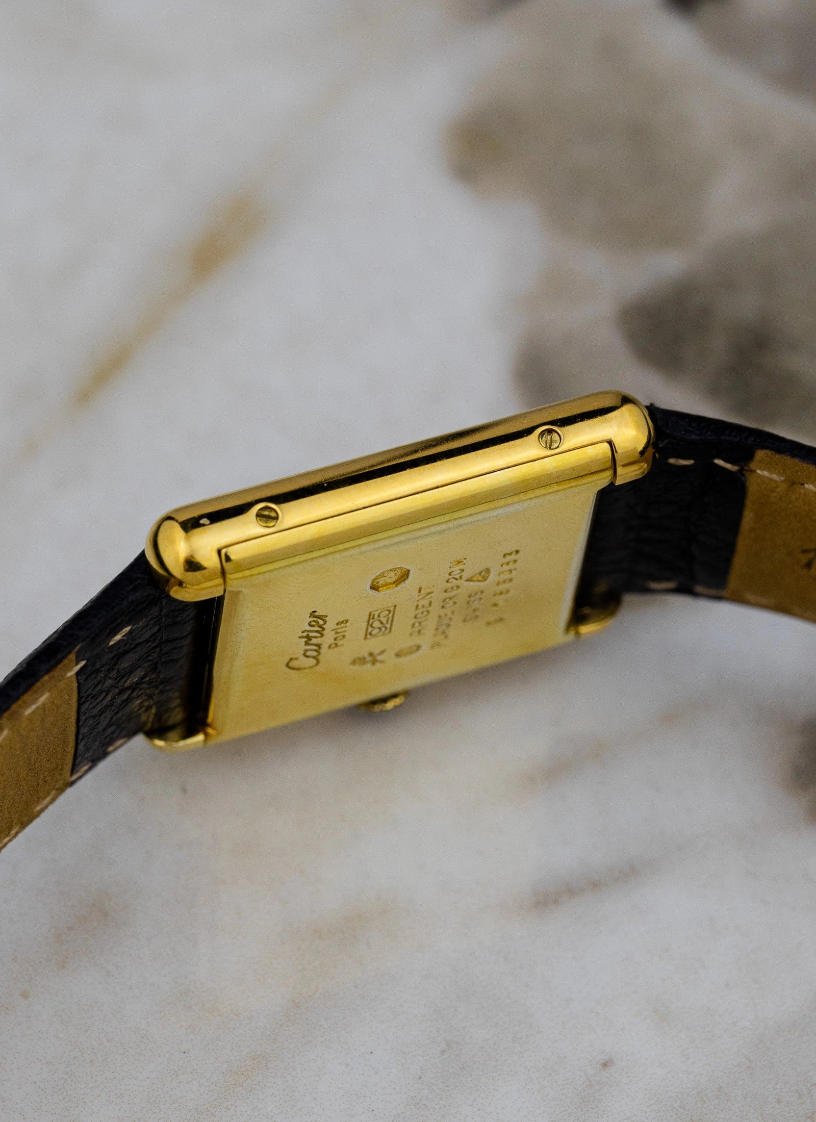 1980s Must De Cartier Tank Black Roman Dial Manual