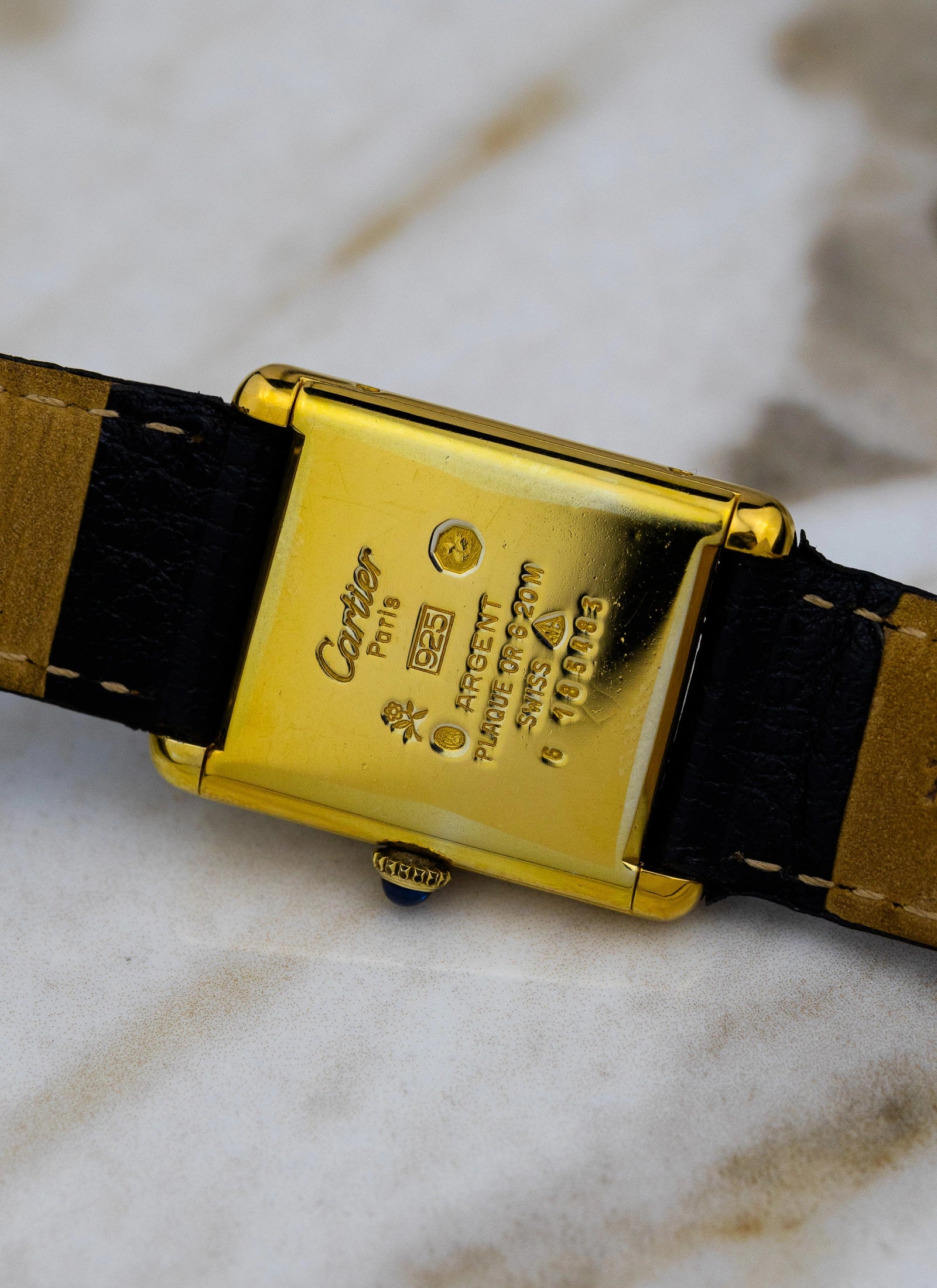 1980s Must De Cartier Tank Black Roman Dial Manual