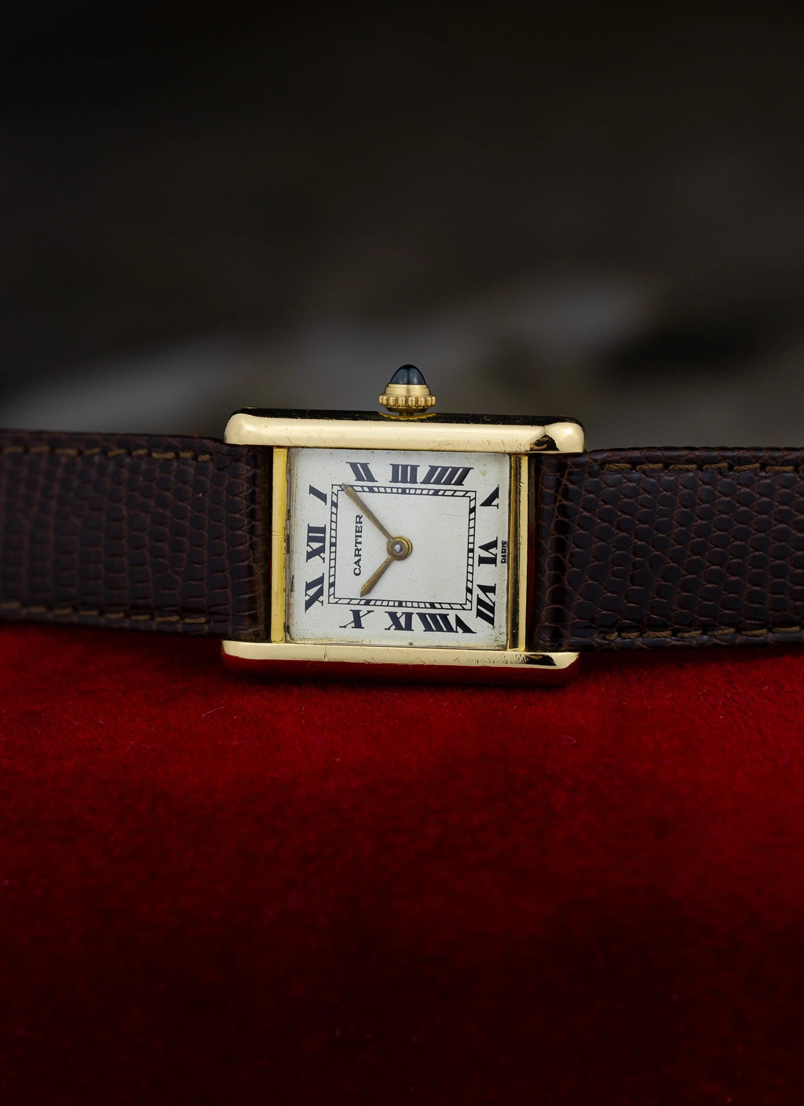 1990s 18K Cartier Tank Louis Paris Dial & Travel Box