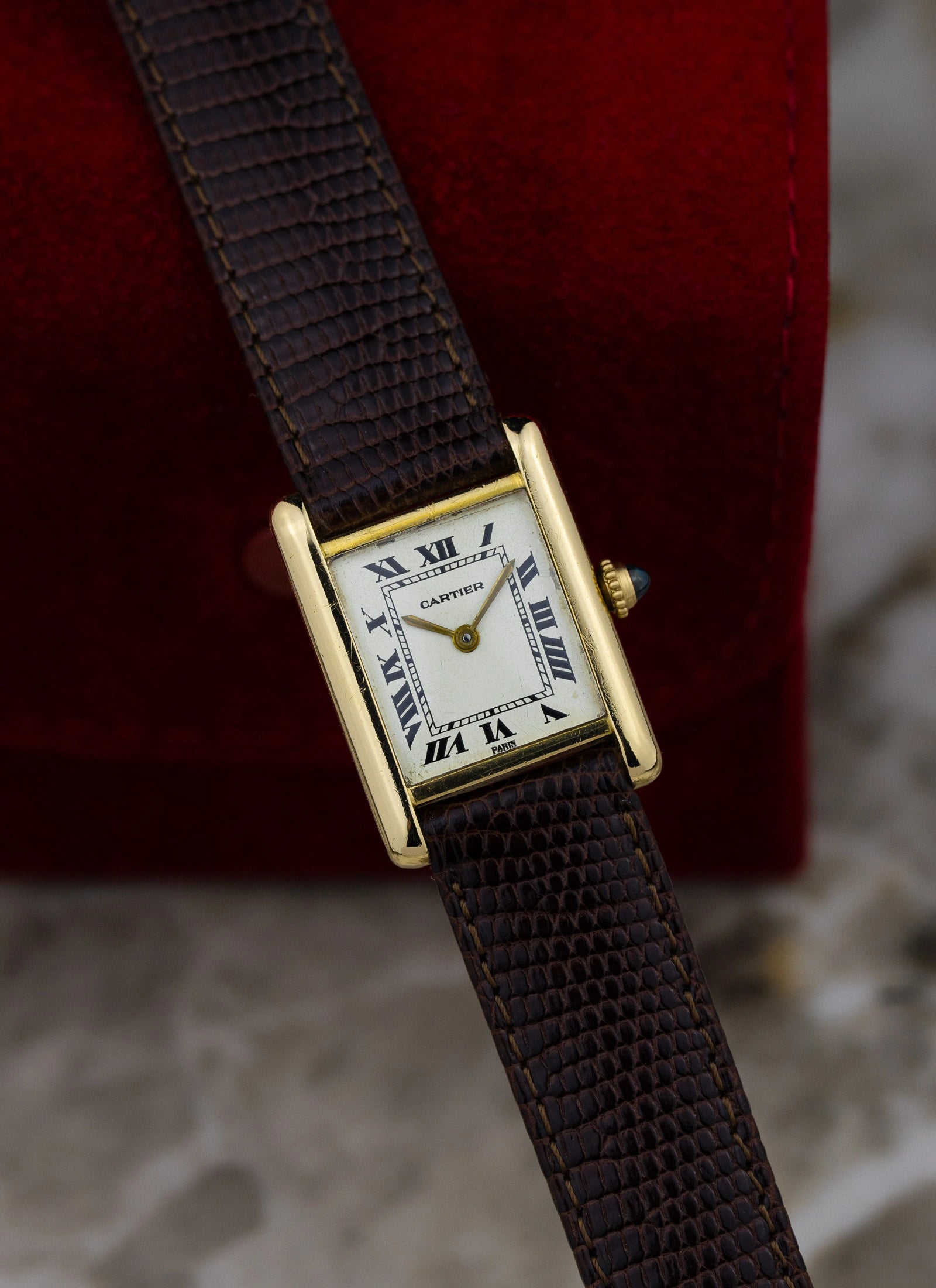 1990s 18K Cartier Tank Louis Paris Dial & Travel Box
