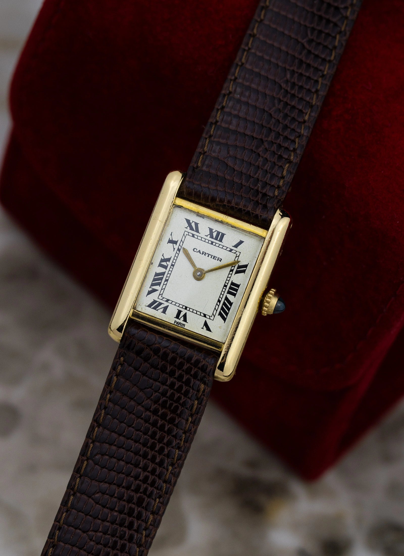 1990s 18K Cartier Tank Louis Paris Dial & Travel Box
