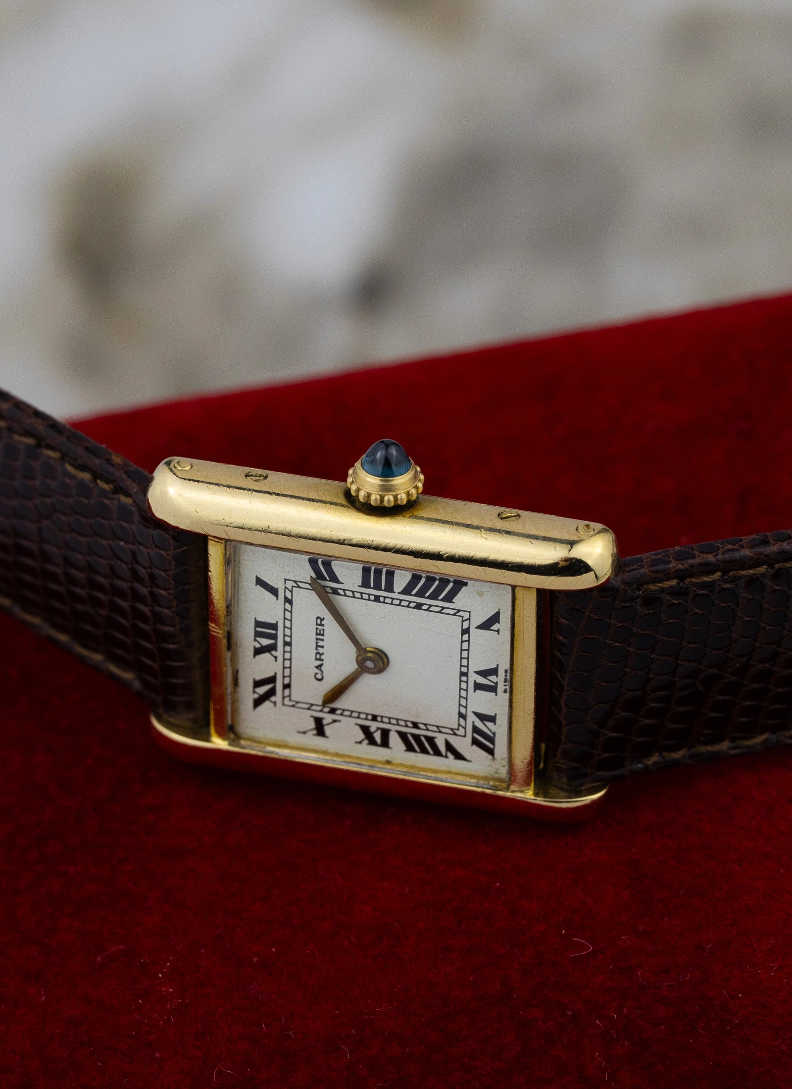 1990s 18K Cartier Tank Louis Paris Dial & Travel Box