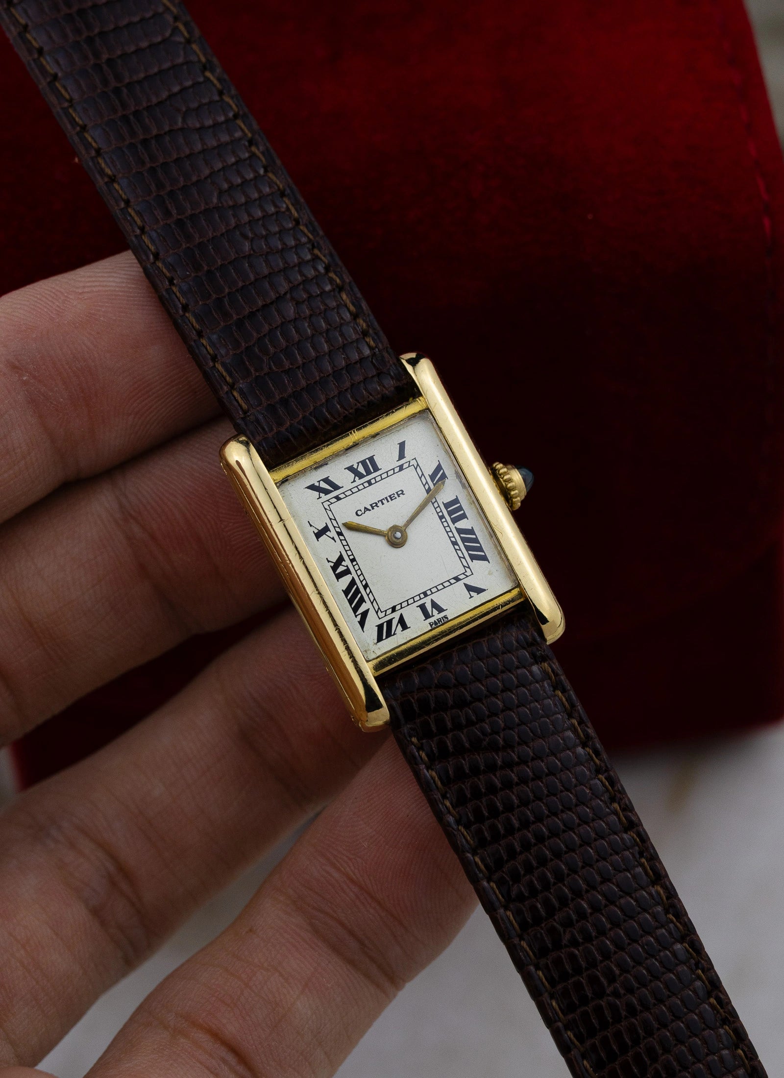 1990s 18K Cartier Tank Louis Paris Dial & Travel Box