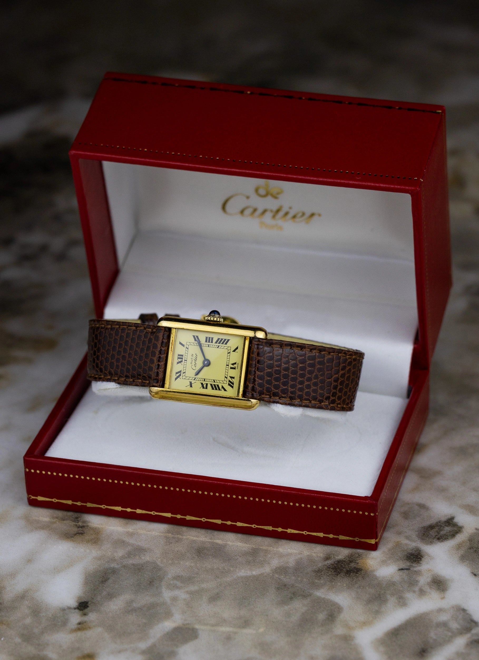 1980s Lady Cartier Tank Ivory Manual Winding Box