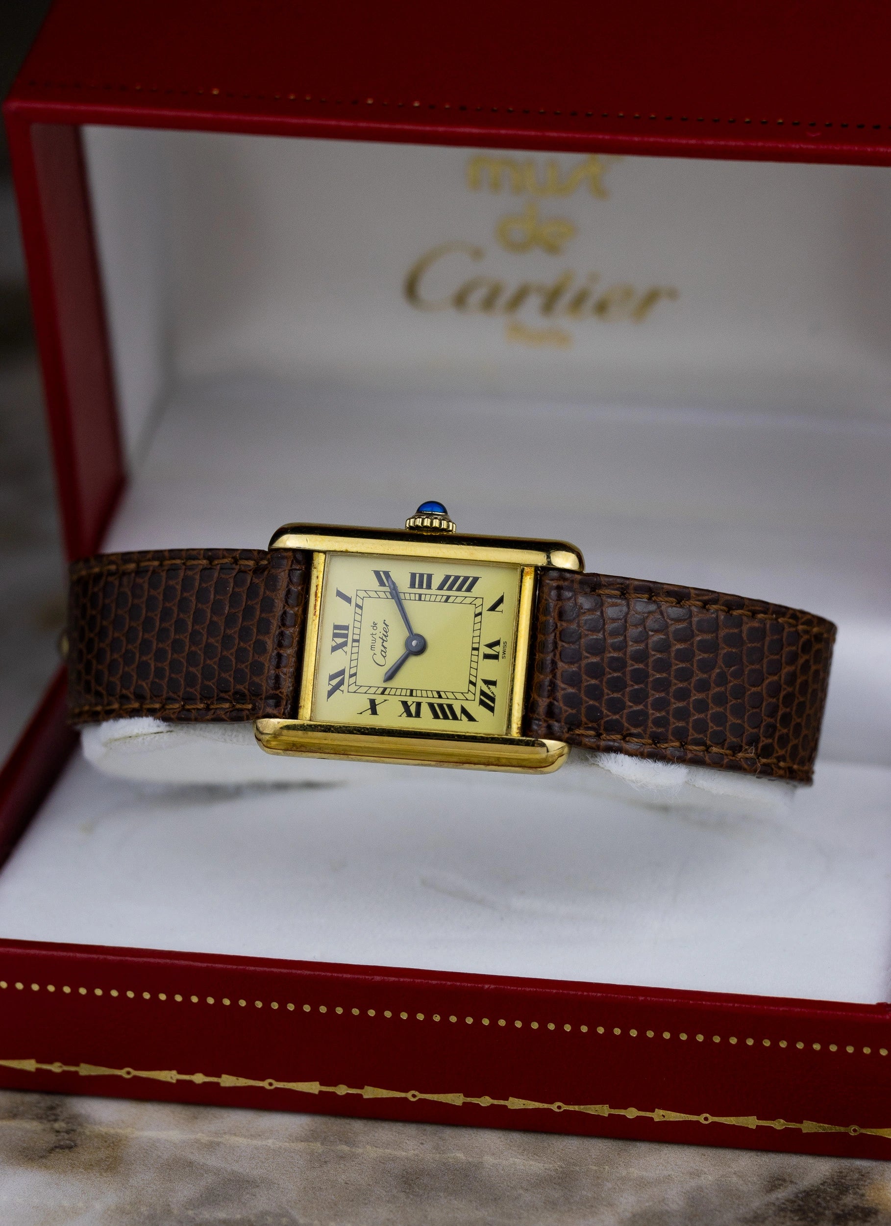 1980s Cartier Tank Ivory Manual Winding Box