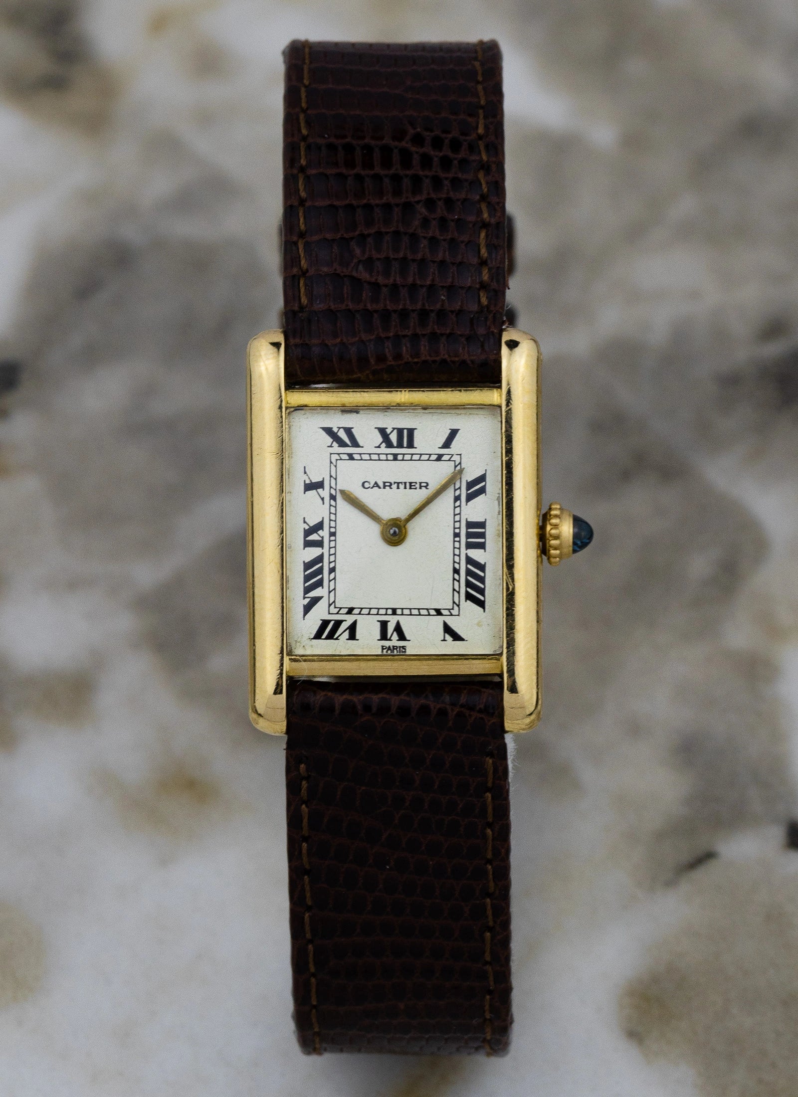 1990s 18K Cartier Tank Louis Paris Dial & Travel Box