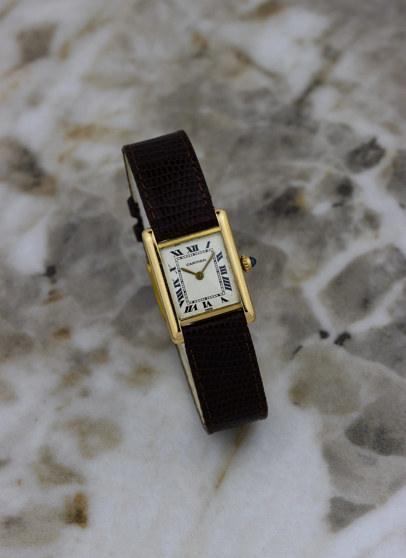 1990s 18K Cartier Tank Louis Paris Dial & Travel Box