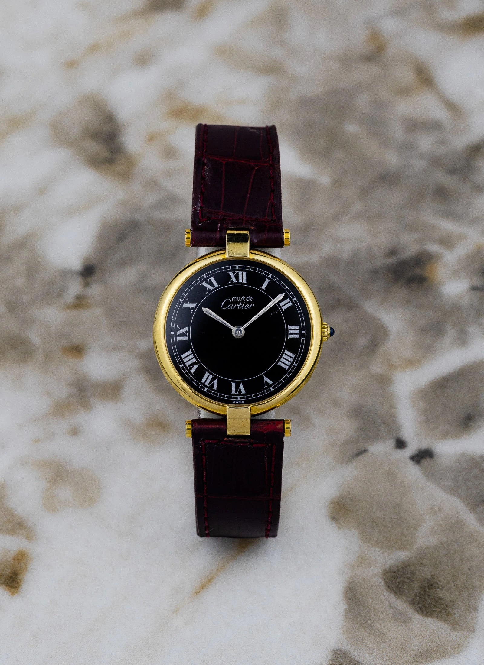 1990s Must de Cartier Vendome Black Roman Dial