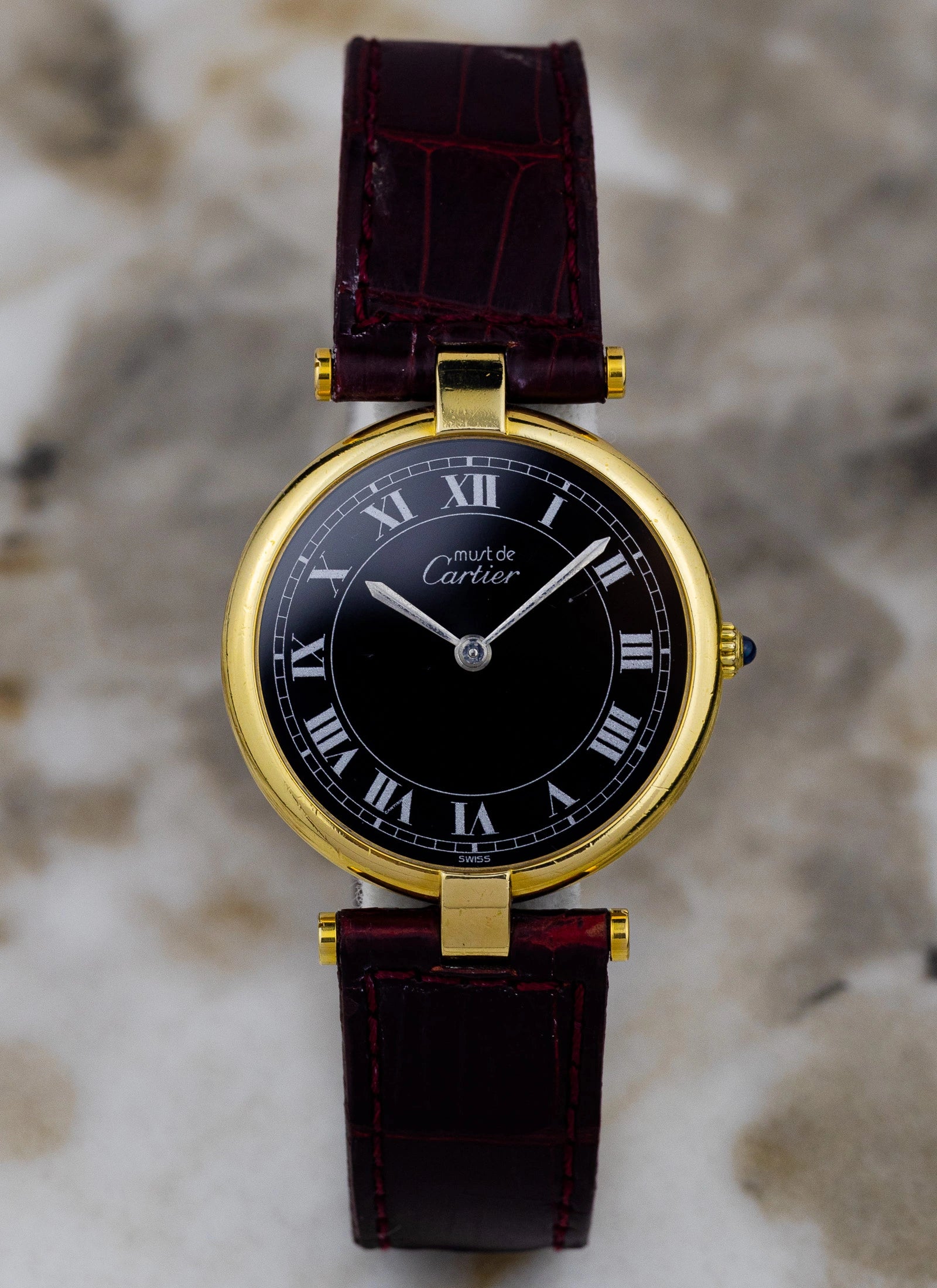 1990s Must de Cartier Vendome Black Roman Dial