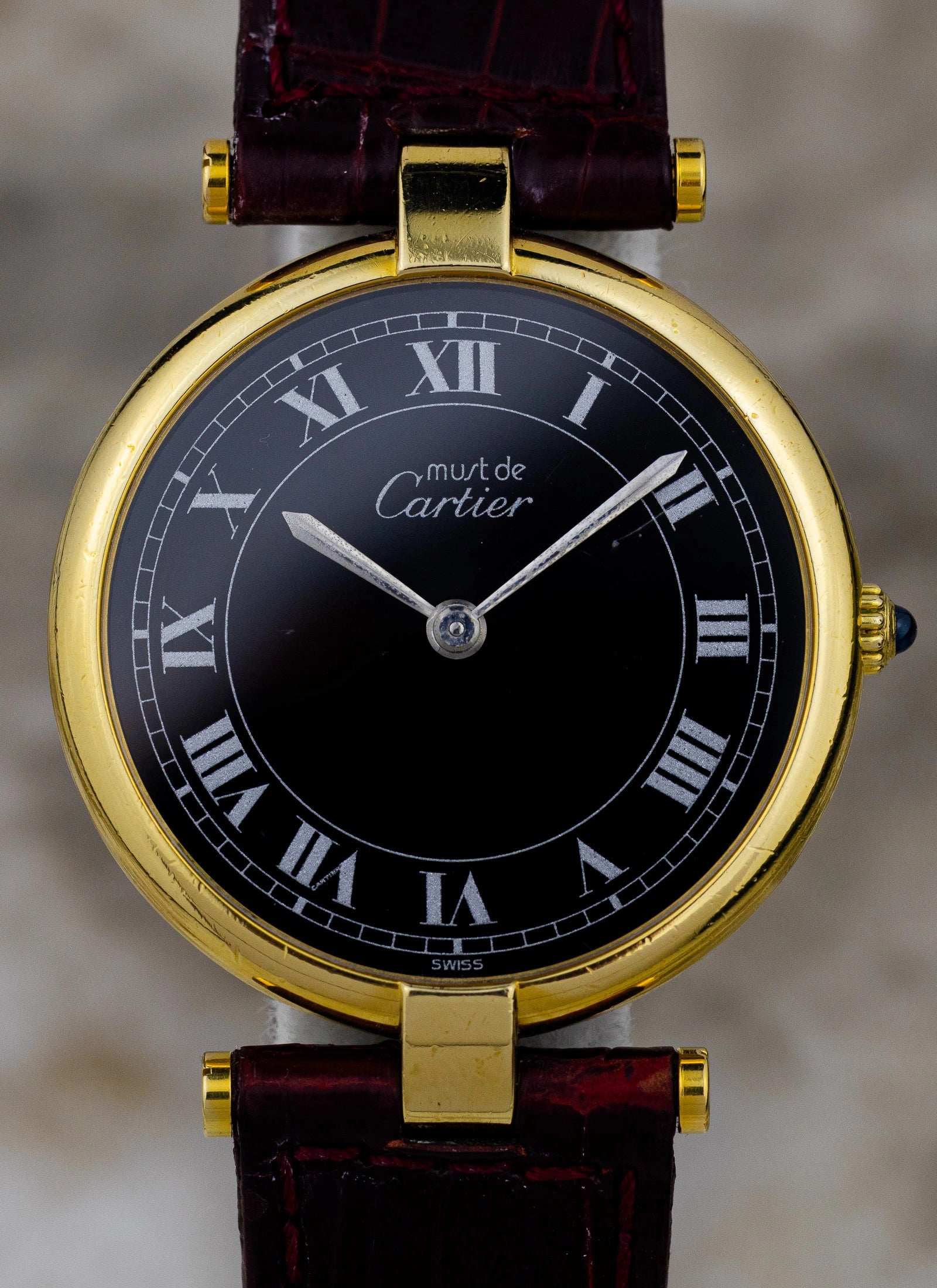 1990s Must de Cartier Vendome Black Roman Dial