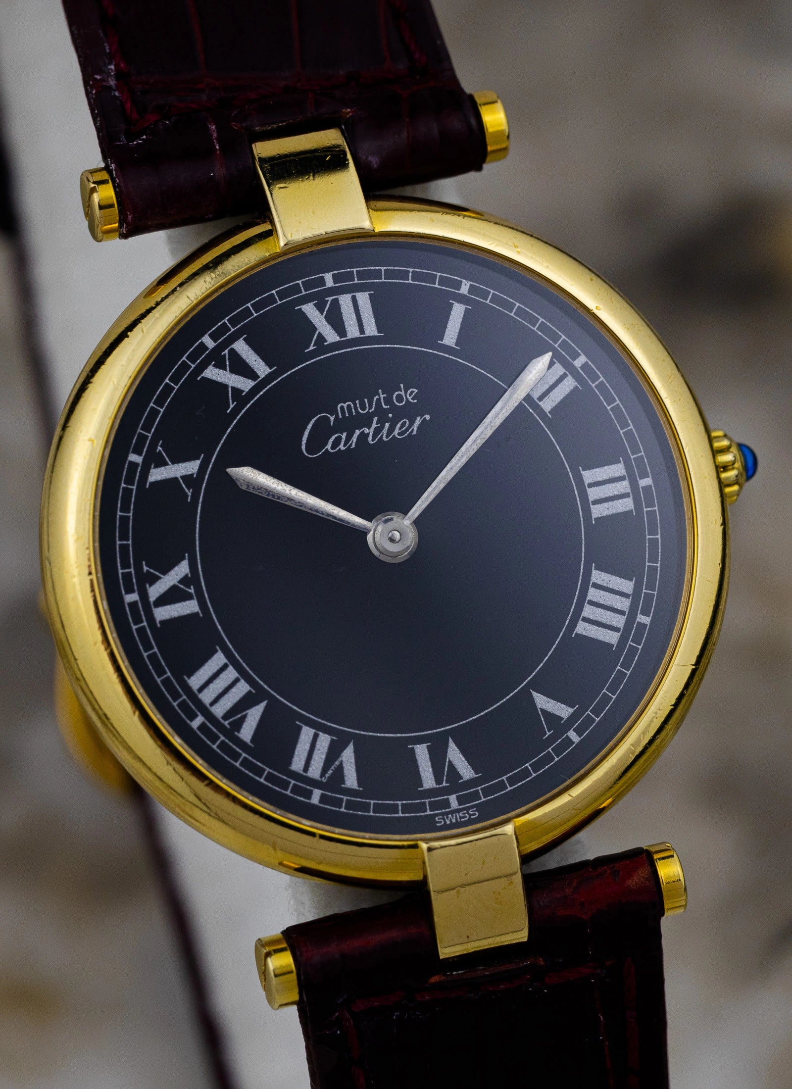 1990s Must de Cartier Vendome Black Roman Dial