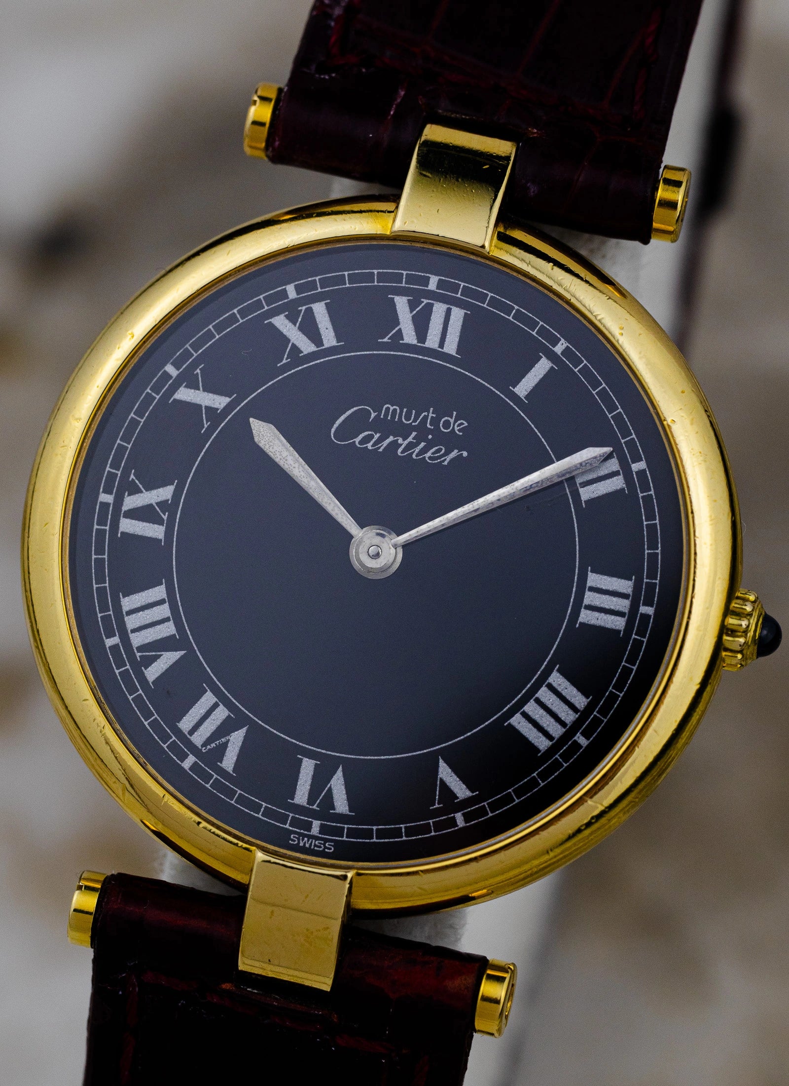 1990s Must de Cartier Vendome Black Roman Dial