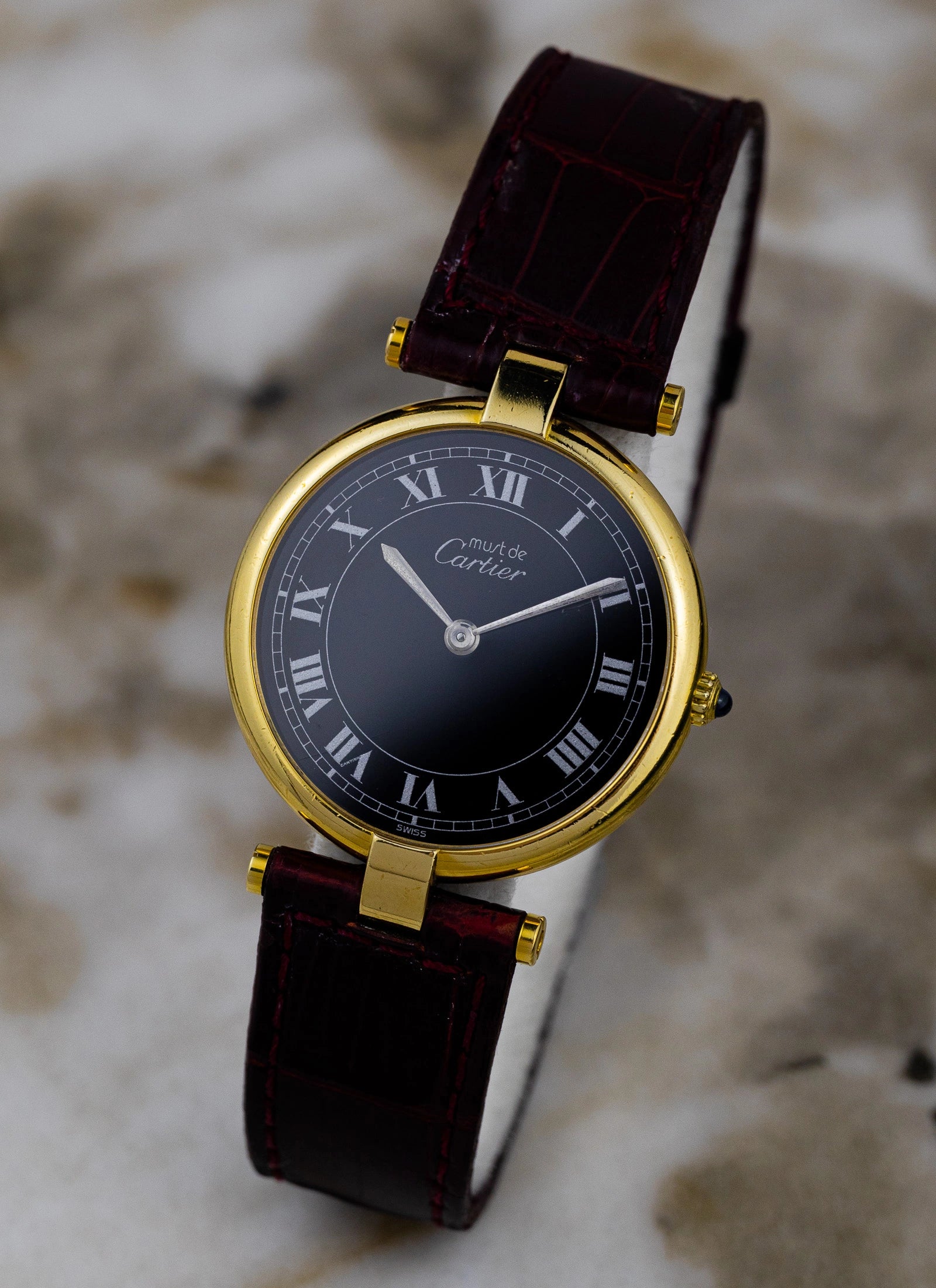 1990s Must de Cartier Vendome Black Roman Dial