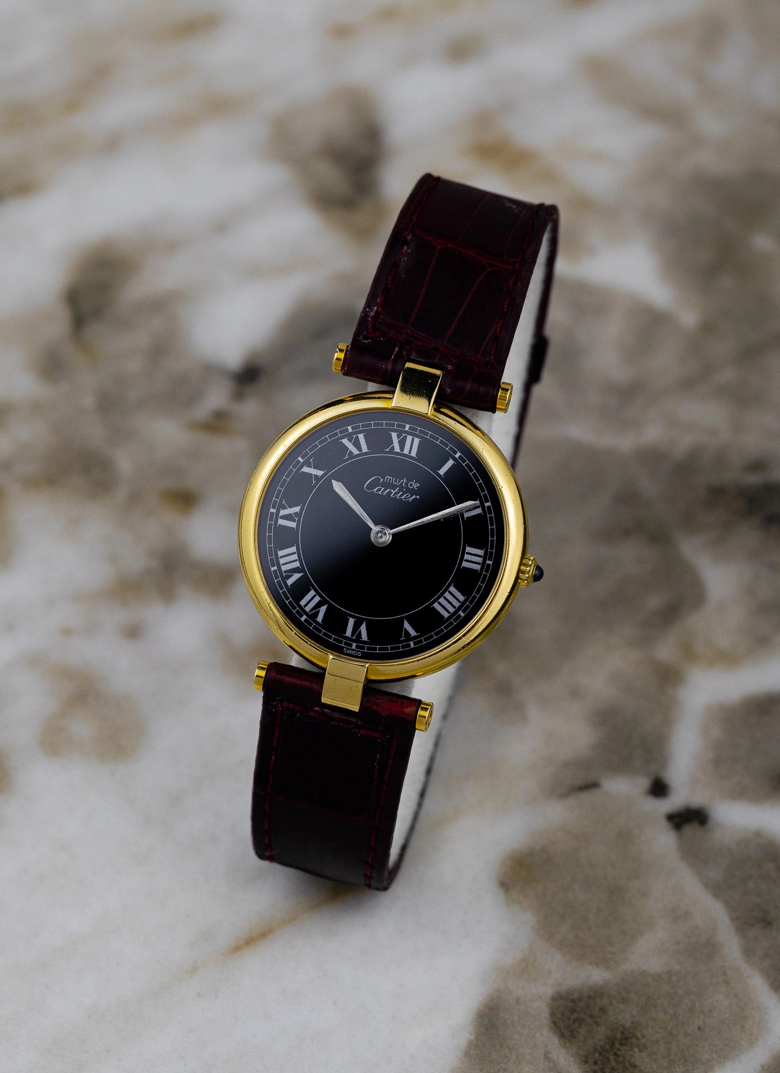 1990s Must de Cartier Vendome Black Roman Dial