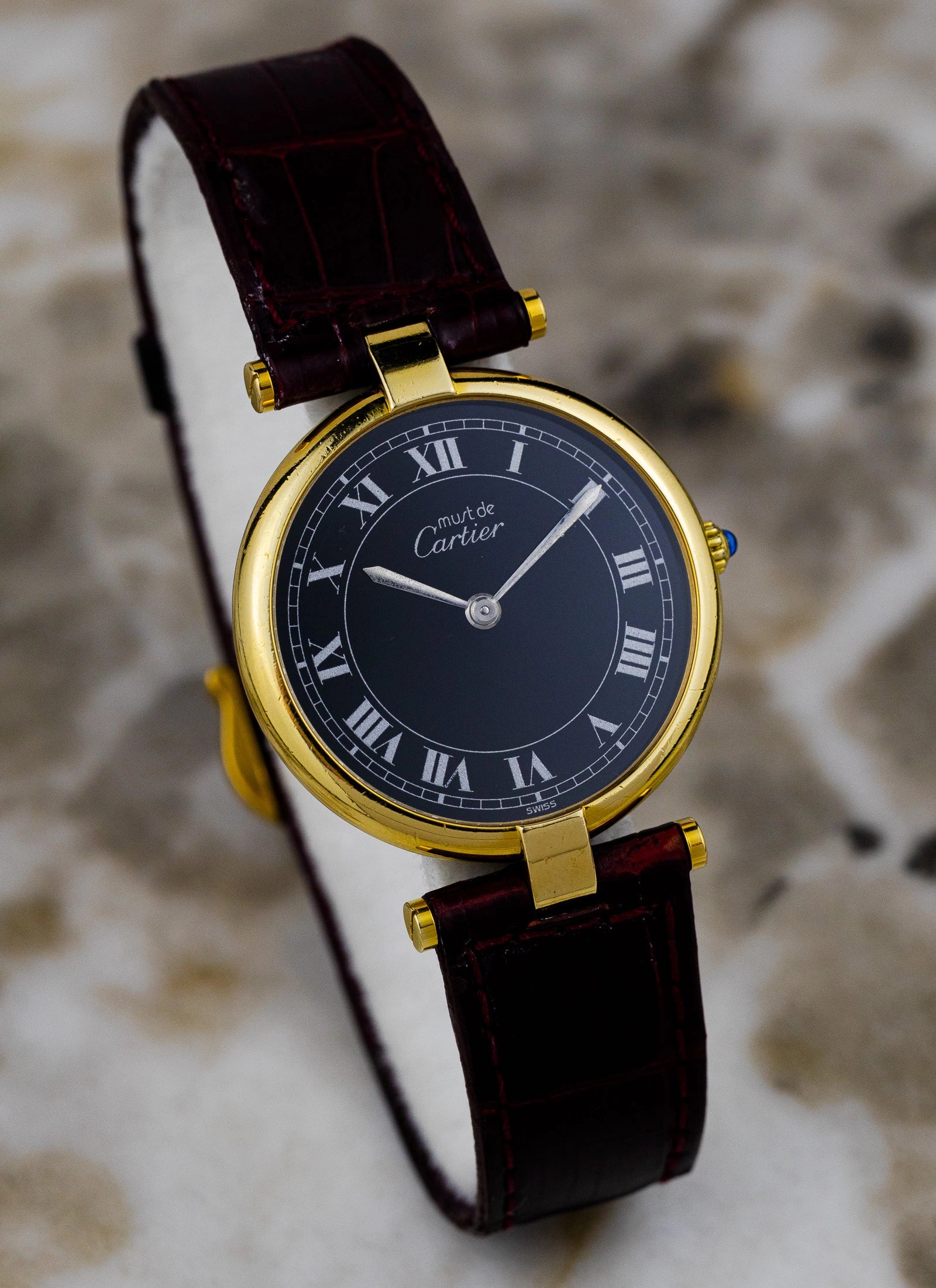 1990s Must de Cartier Vendome Black Roman Dial