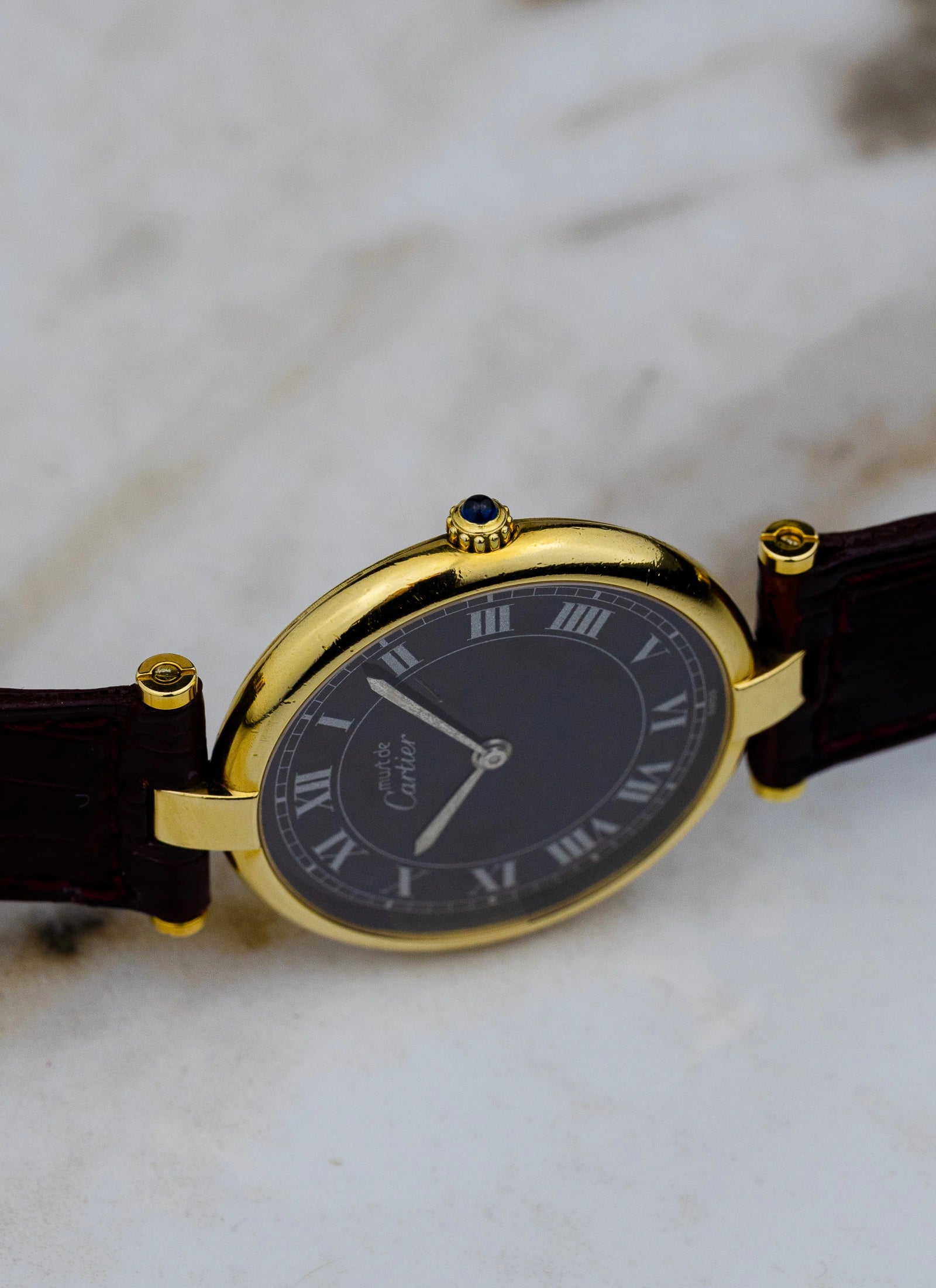 1990s Must de Cartier Vendome Black Roman Dial