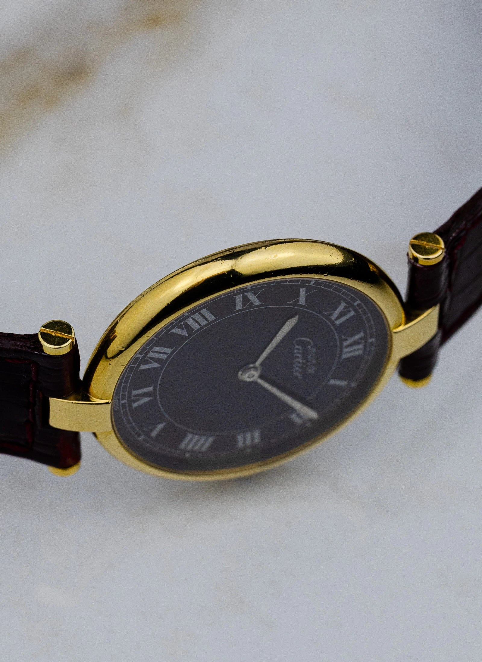 1990s Must de Cartier Vendome Black Roman Dial
