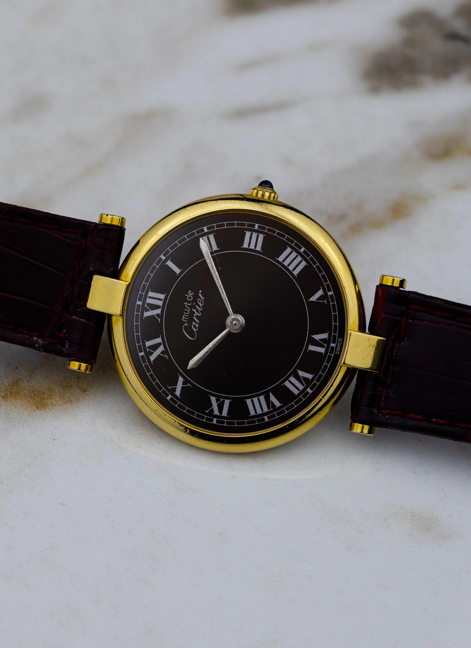 1990s Must de Cartier Vendome Black Roman Dial