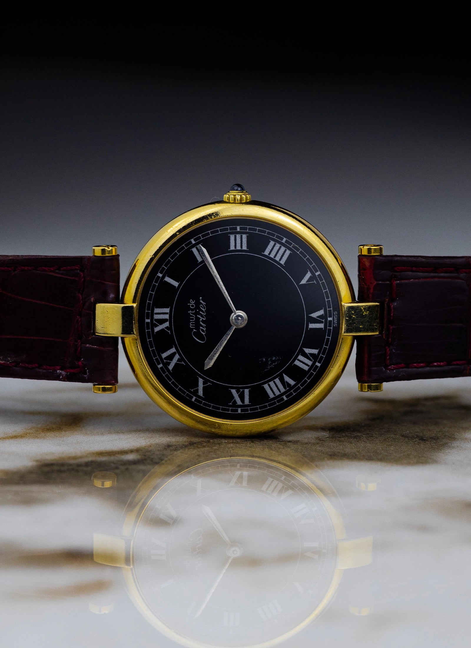 1990s Must de Cartier Vendome Black Roman Dial